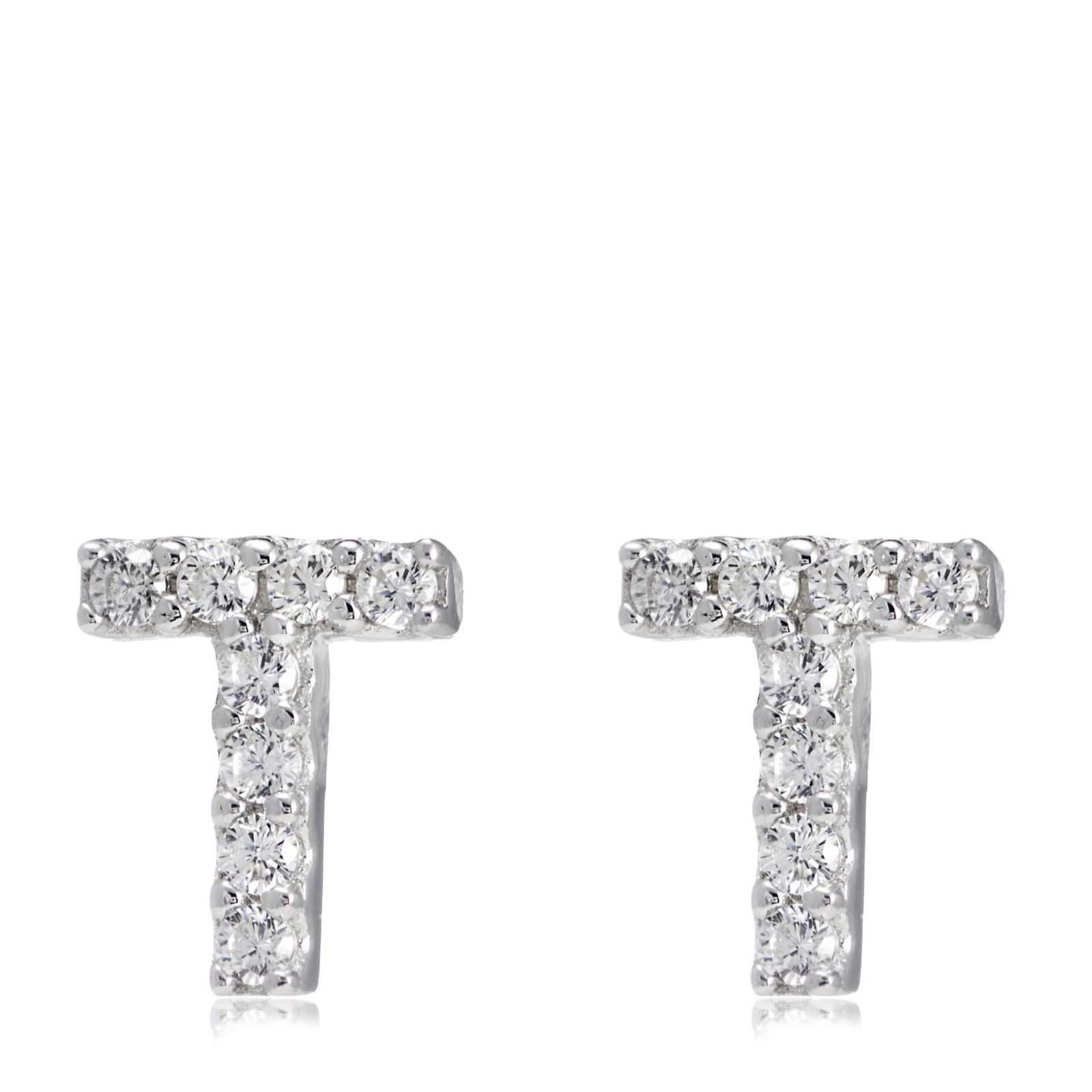 Diamonique 0.13ct tw Initial Earrings Sterling Silver