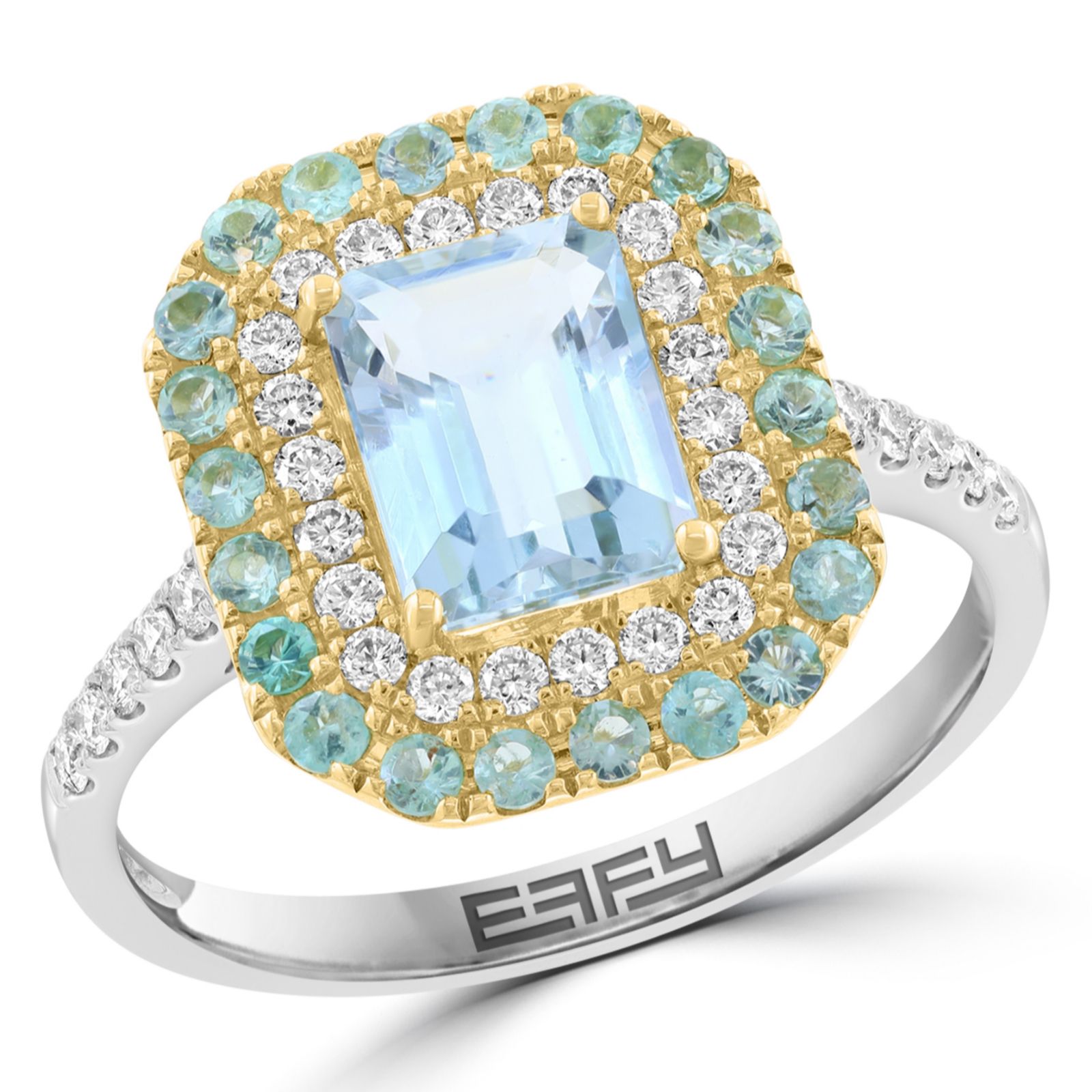 Effy 1.4ct Aquamarine 0.44ct Paraiba Tourmaline & 0.34ct Diamond Ring 14ct Gold