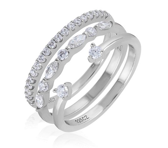 Diamonique 0.9ct Stacking Ring Set Sterling Silver