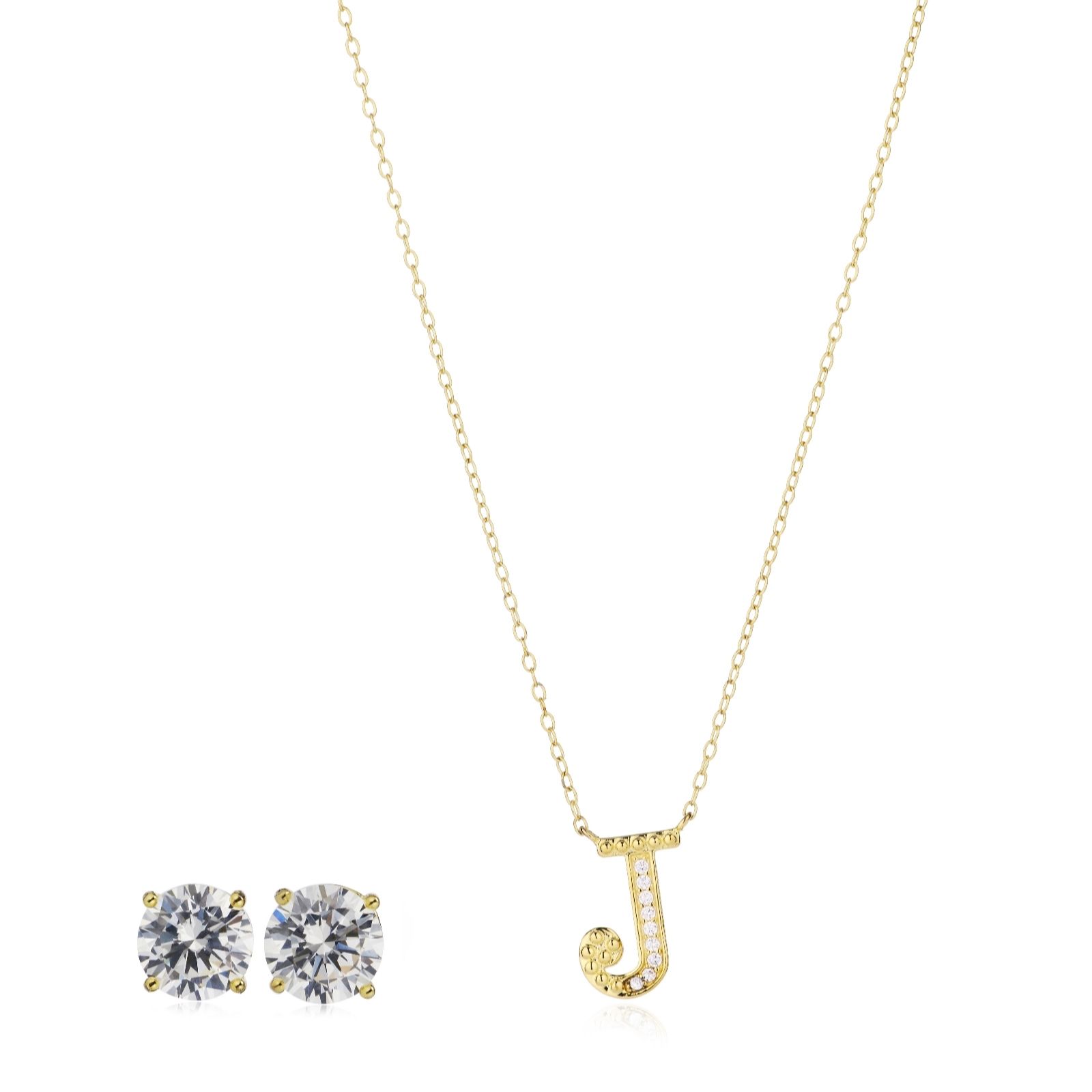 Diamonique 1.9ct tw Initial Pendant & Earring Set in Bauble Sterling Silver