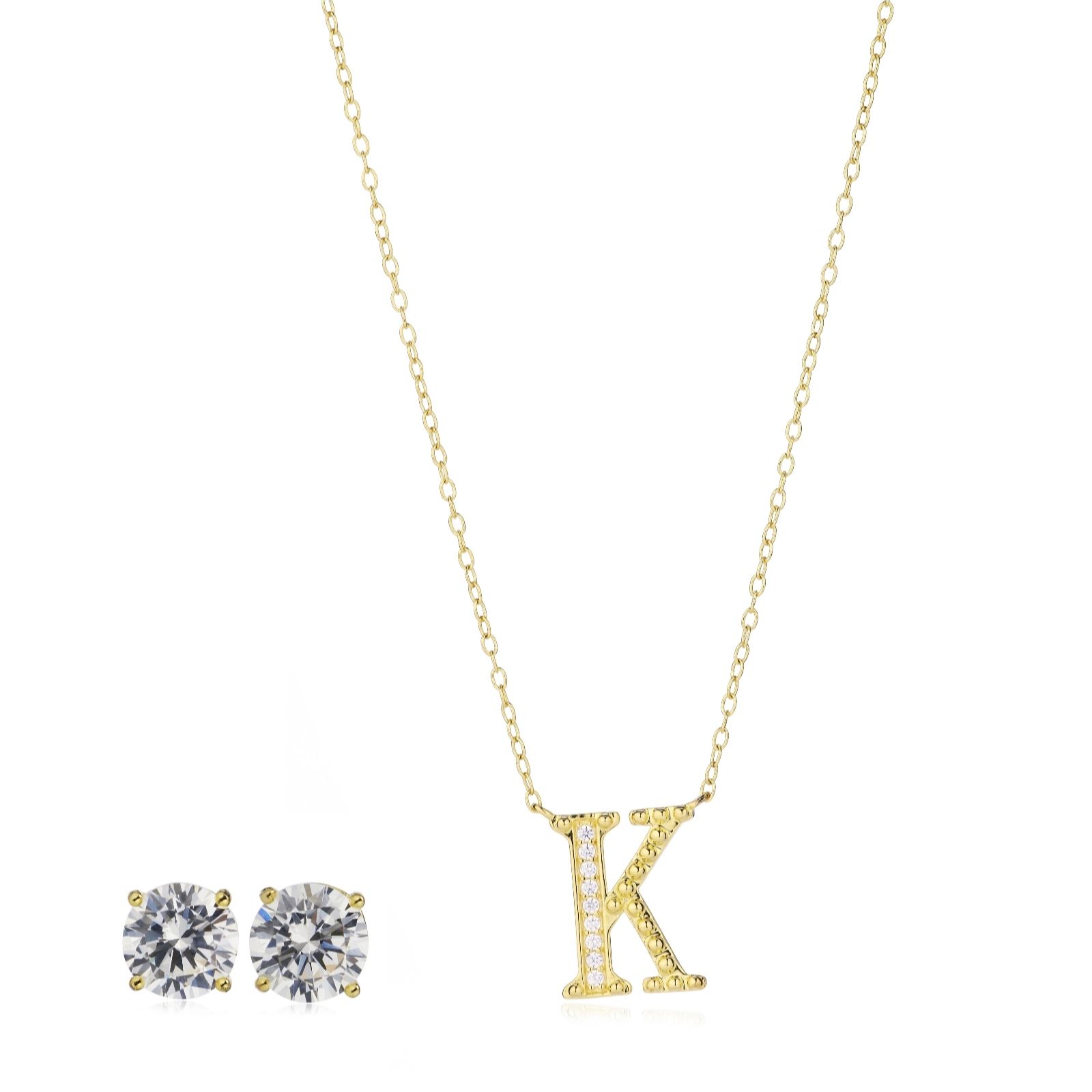Diamonique 1.9ct tw Initial Pendant & Earring Set in Bauble Sterling Silver