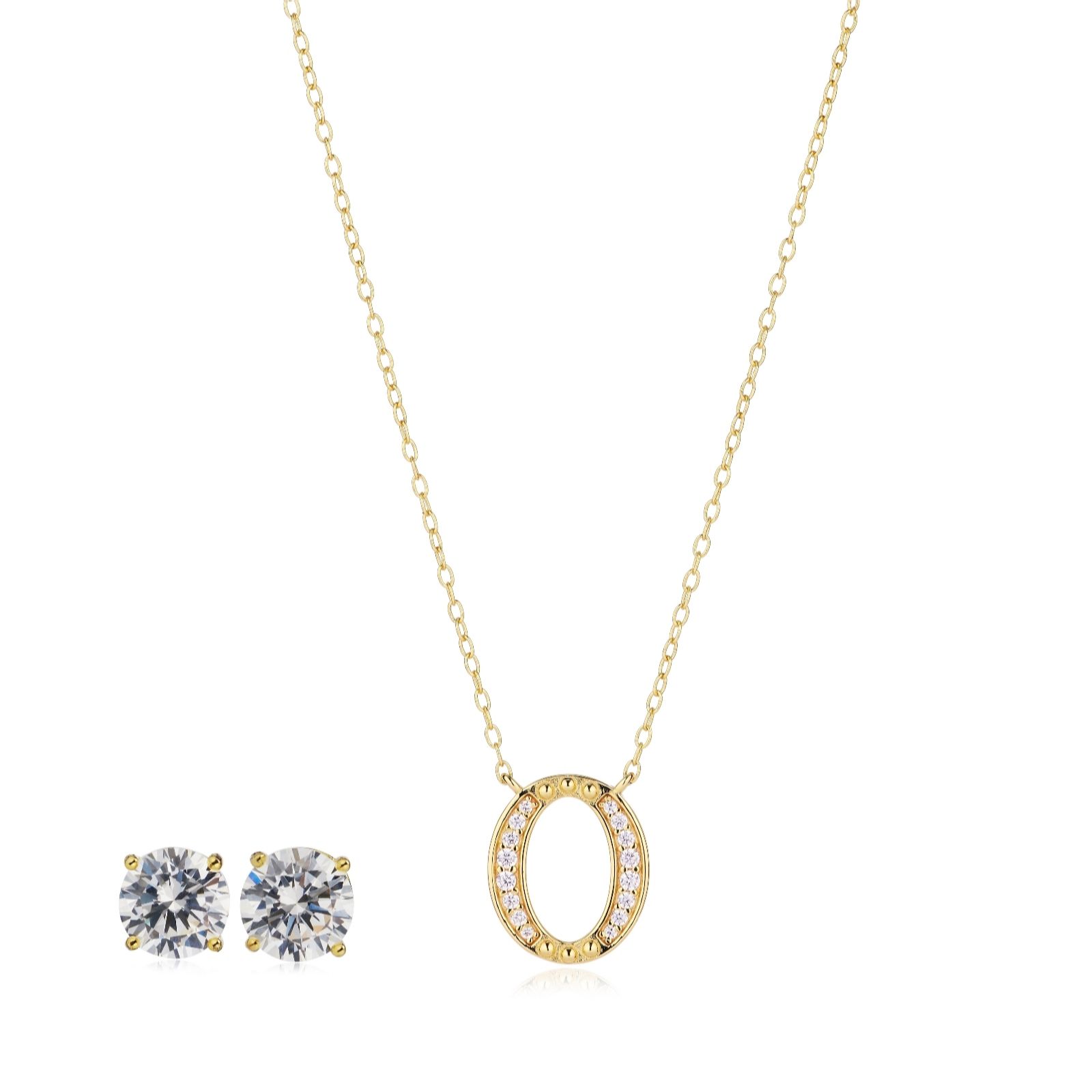 Diamonique 1.9ct tw Initial Pendant & Earring Set in Bauble Sterling Silver