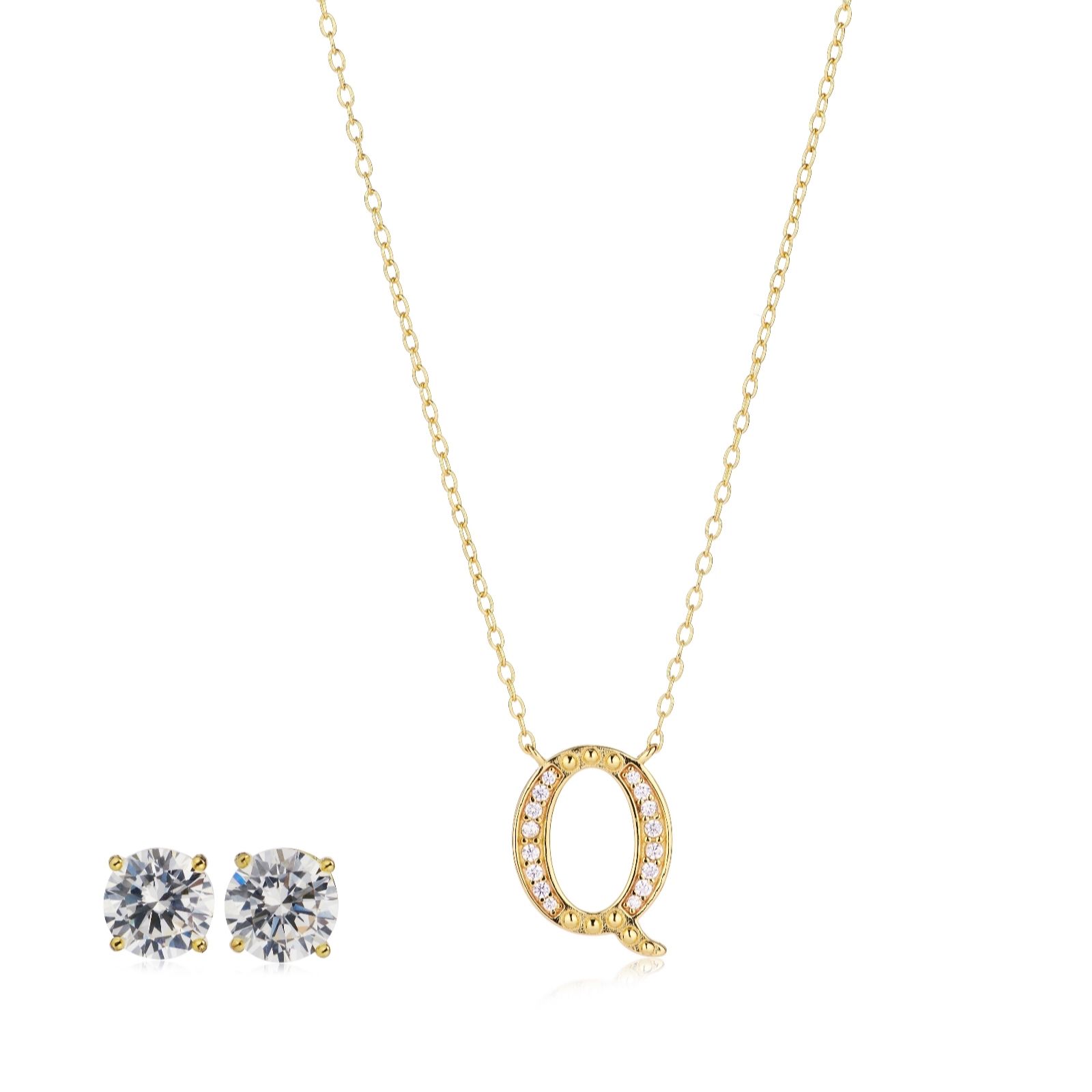 Diamonique 1.9ct tw Initial Pendant & Earring Set in Bauble Sterling Silver
