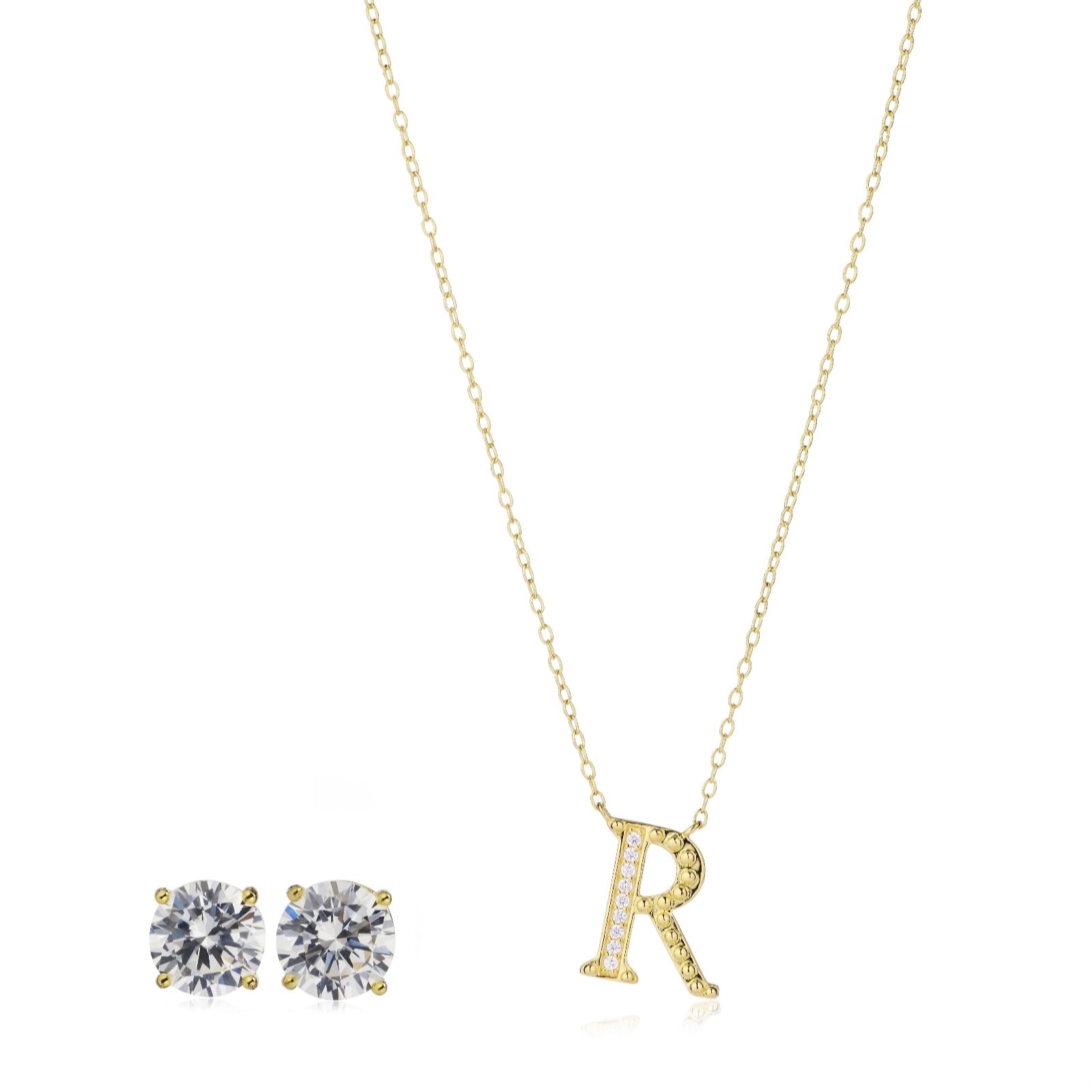 Diamonique 1.9ct tw Initial Pendant & Earring Set in Bauble Sterling Silver