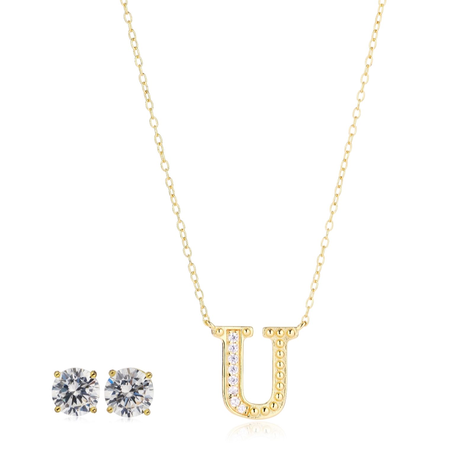 Diamonique 1.9ct tw Initial Pendant & Earring Set in Bauble Sterling Silver