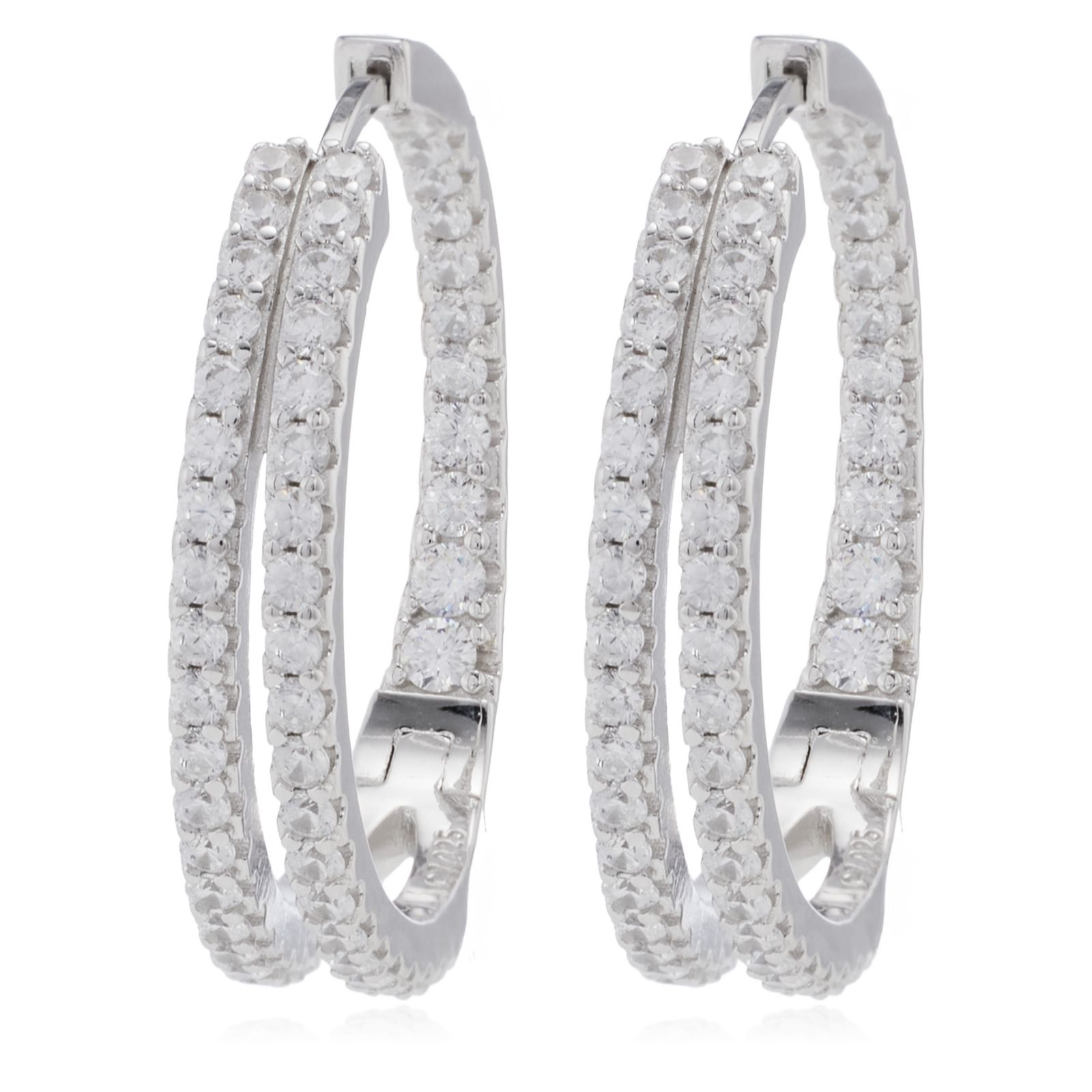Diamonique 0.78ct Tow Row Hoop Earring Sterling Silver