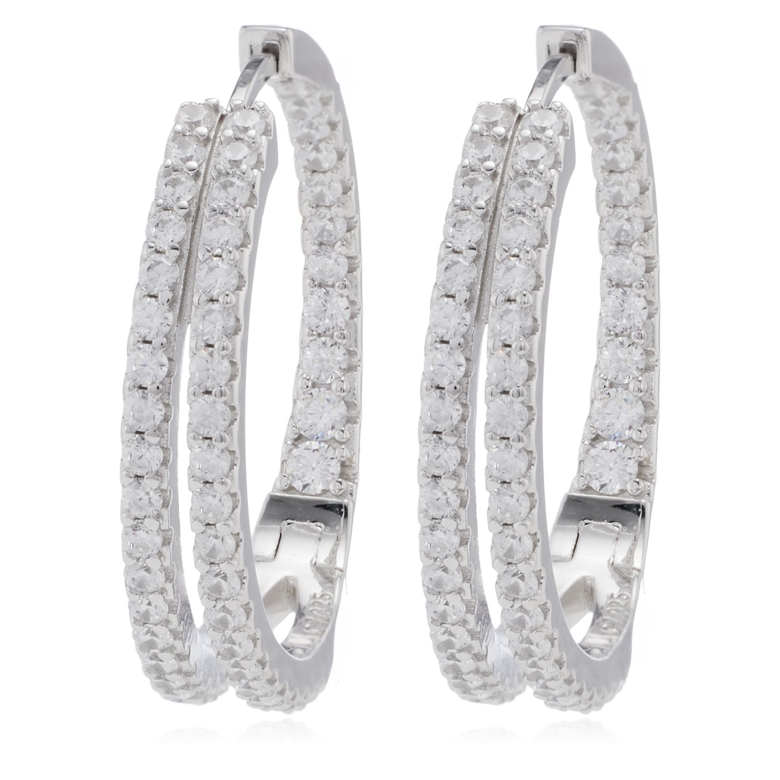 Diamonique 0.78ct Tow Row Hoop Earring Sterling Silver