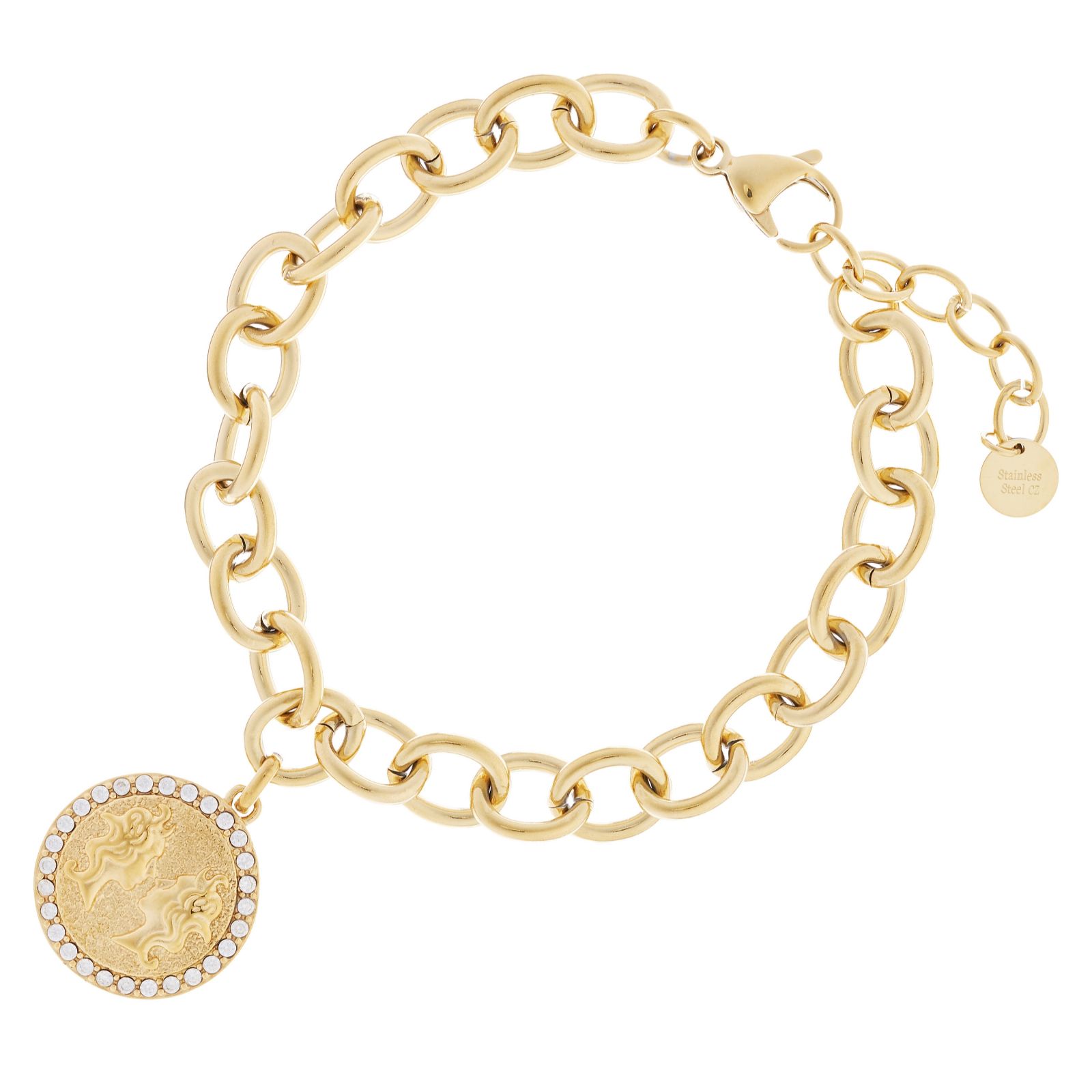 Steel by Diamonique Zodiac Chain Link Bracelet Stainless Steel