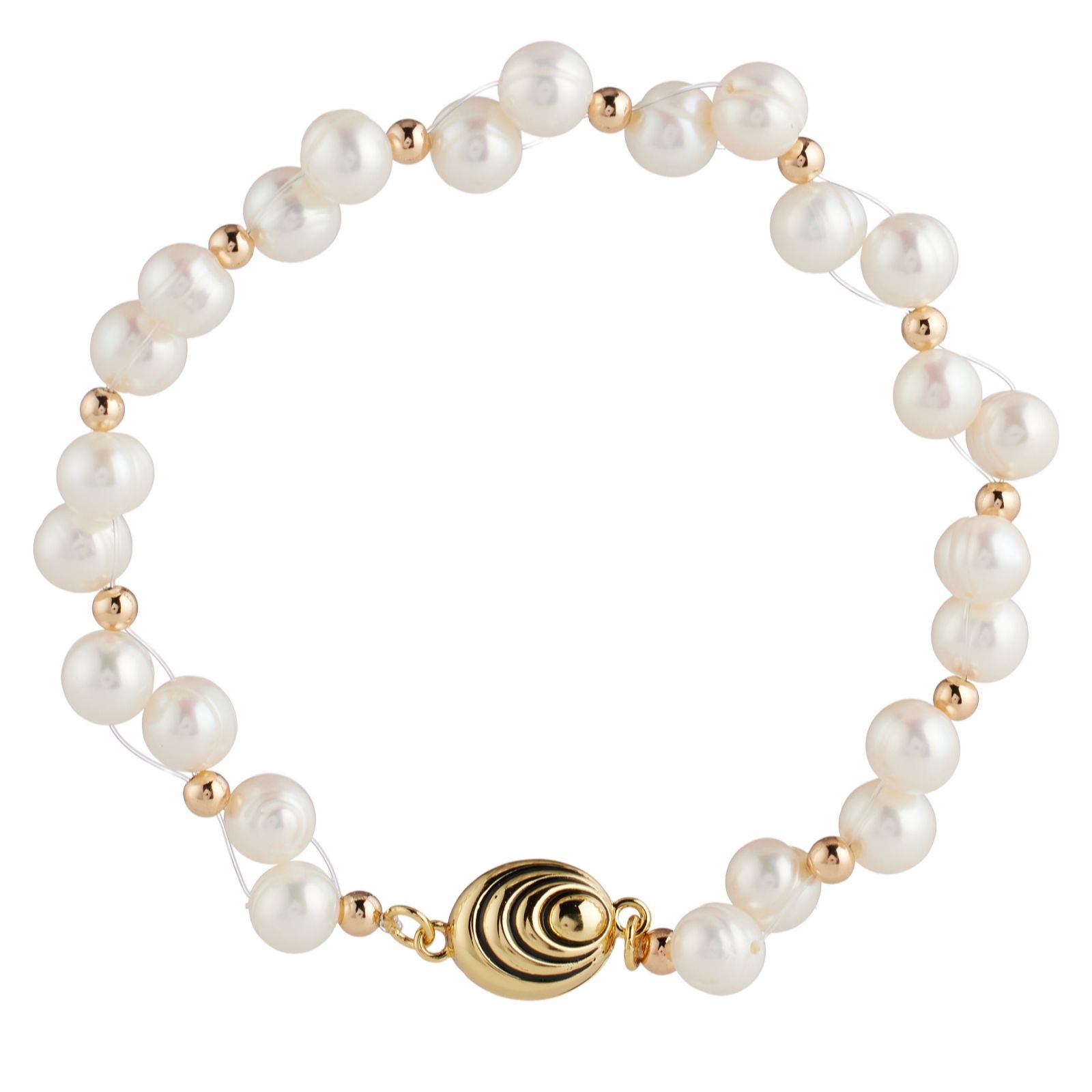 Lara Pearl 6-7mm Ringed Potato Pearl Bracelet Stainless Steel