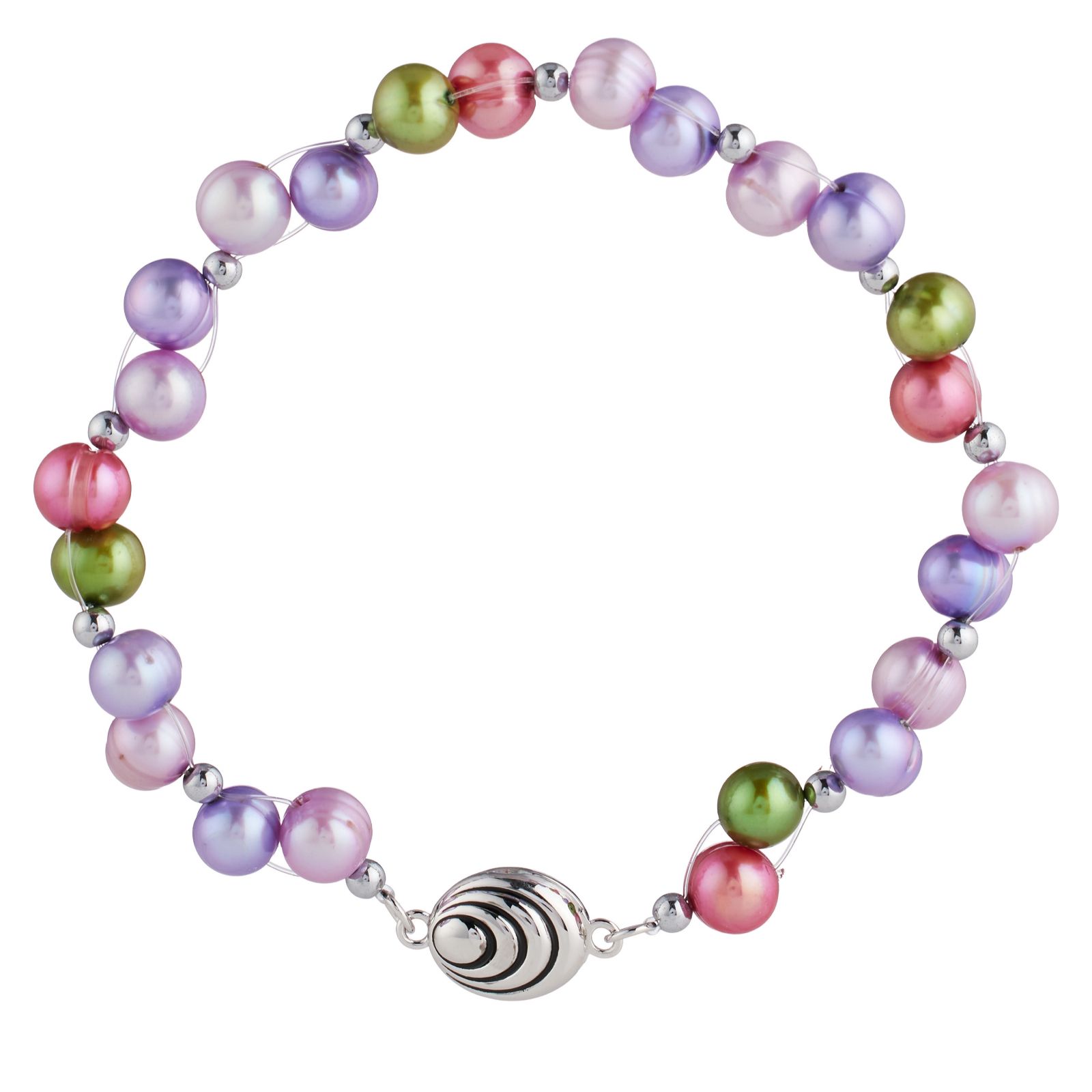 Lara Pearl 6-7mm Ringed Potato Pearl Bracelet Stainless Steel