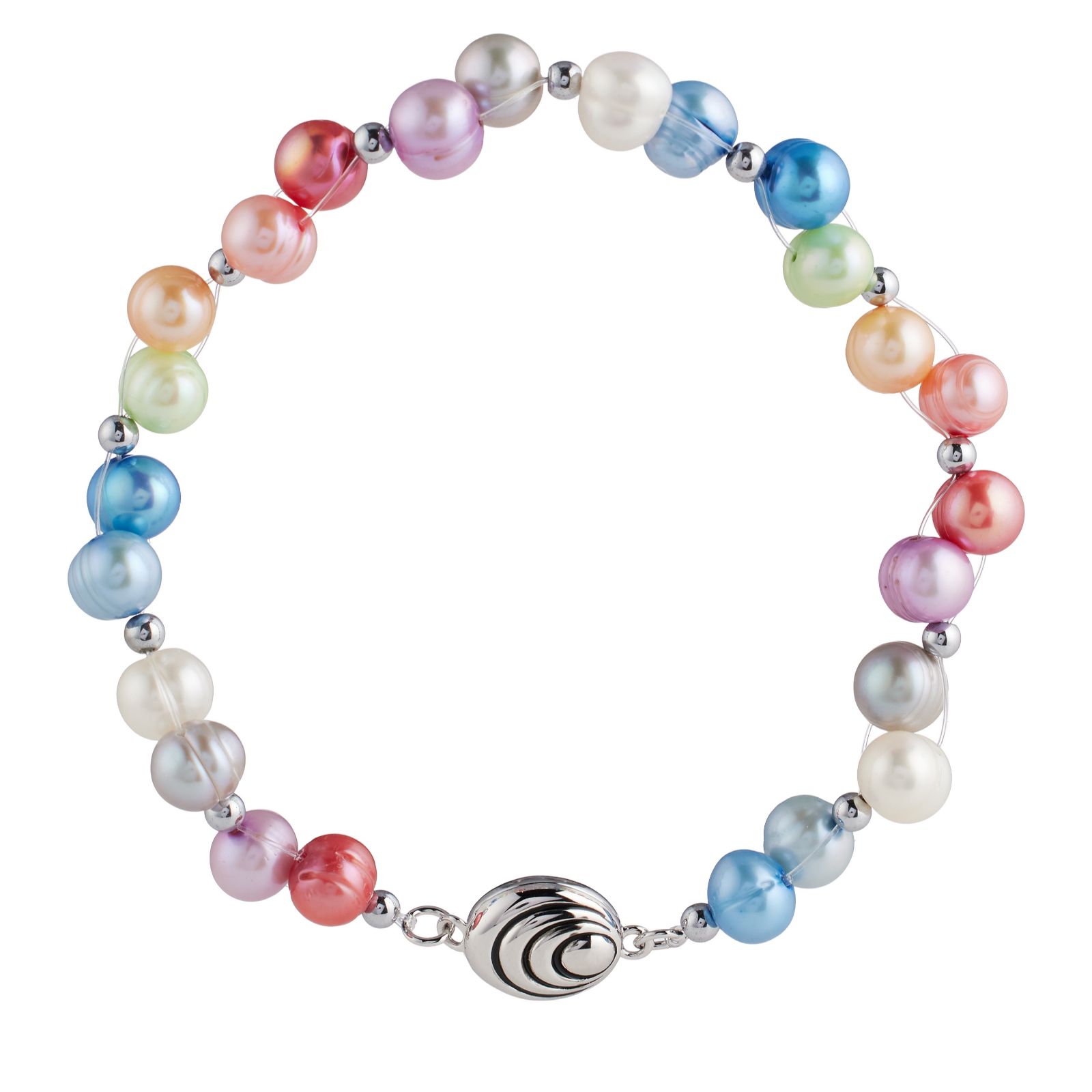 Lara Pearl 6-7mm Ringed Potato Pearl Bracelet Stainless Steel