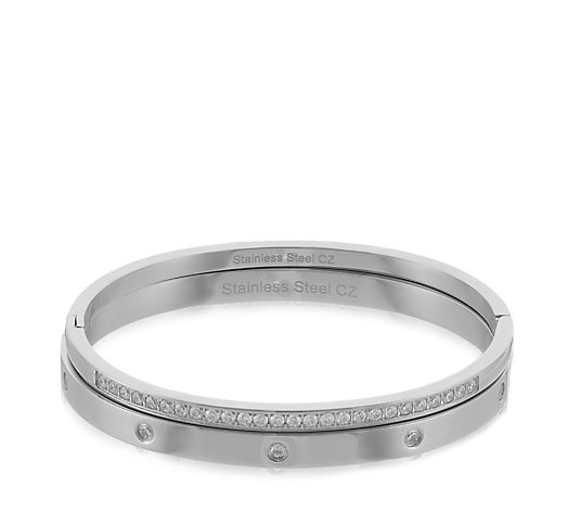 Diamonique 1.25ct Stainless Steel Bangle Stack