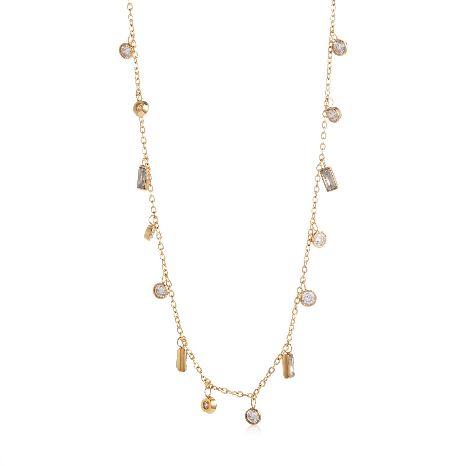 Steel by Diamonique Mixed Cut Droplet Necklace Stainless Steel