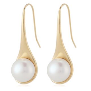 Lara Pearl 9mm Button Pearl Drop Earrings Stainless Steel