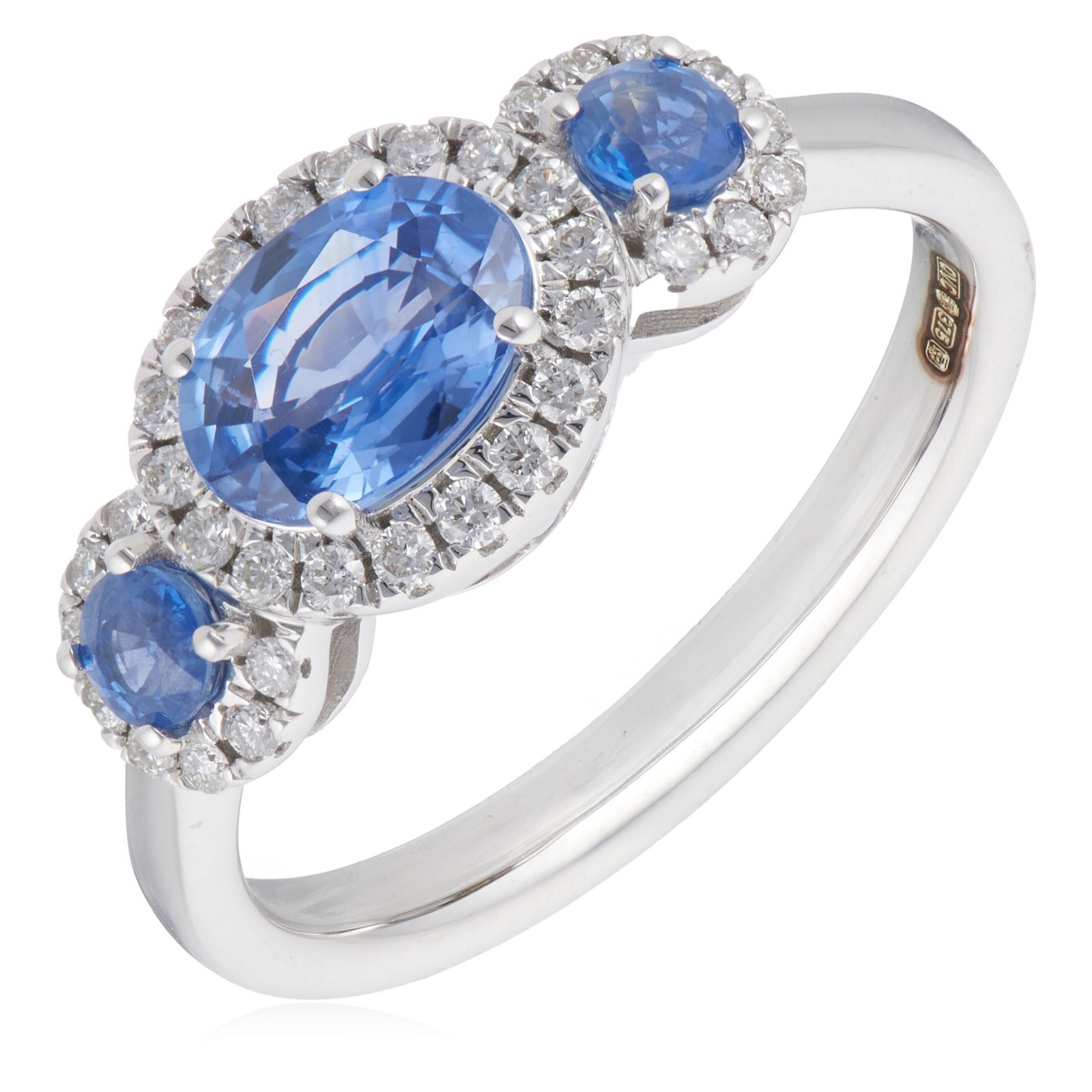 1ct Ceylon Sapphire & 0.20ct Diamond Trilogy Ring 9ct Gold