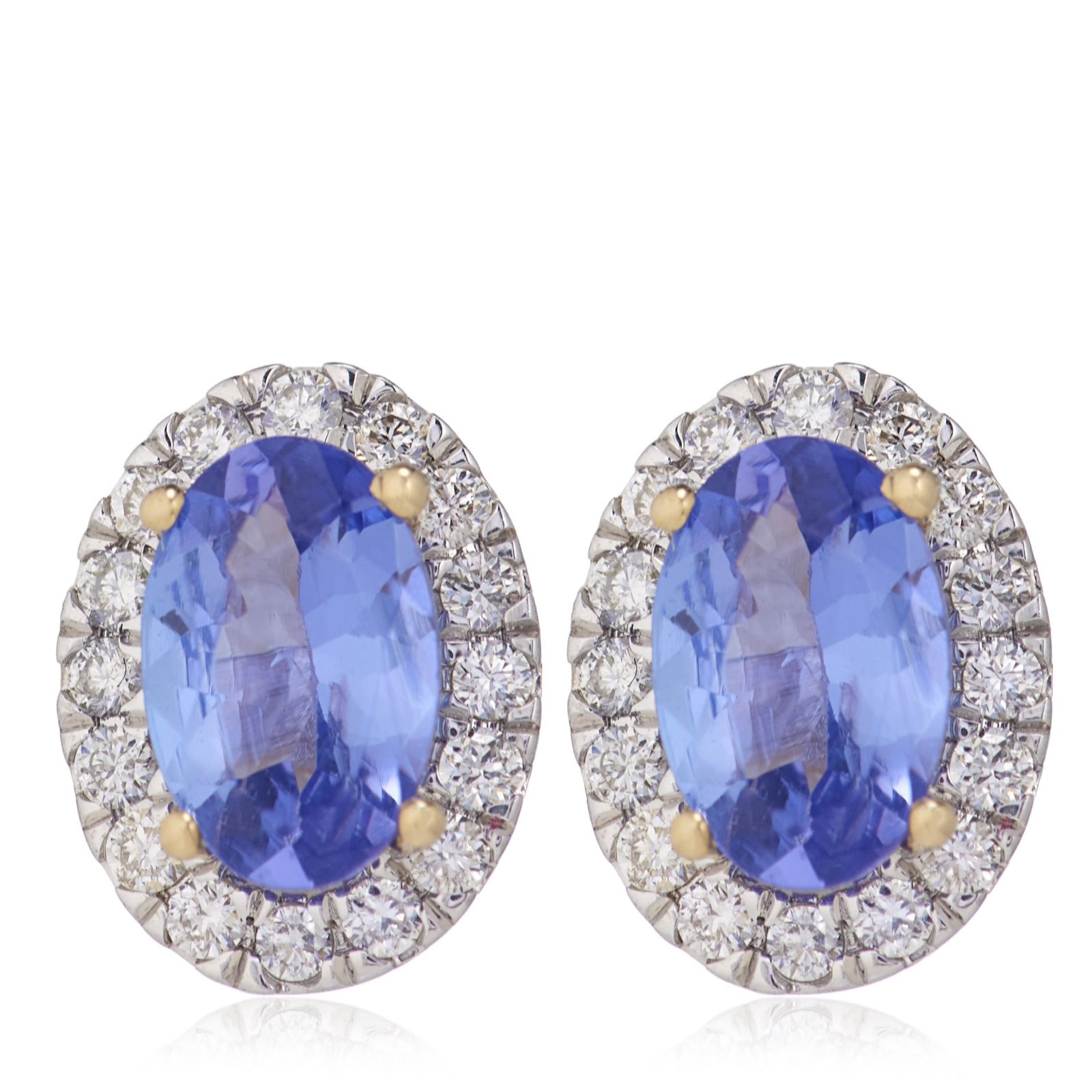 0.80ct AA Oval Tanzanite & 0.17ct Diamond Halo Stud Earrings 9ct Gold