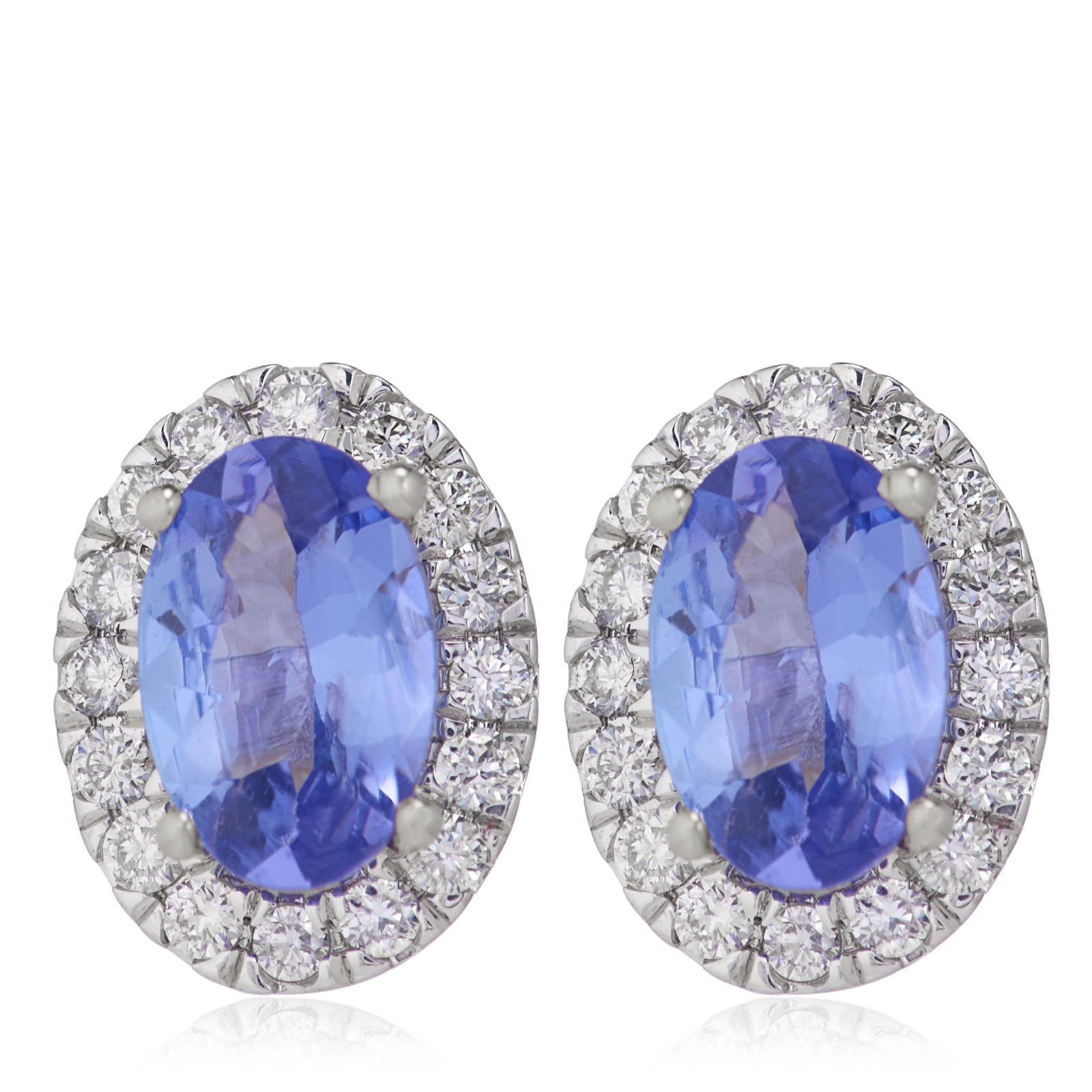 0.80ct AA Oval Tanzanite & 0.17ct Diamond Halo Stud Earrings 9ct Gold
