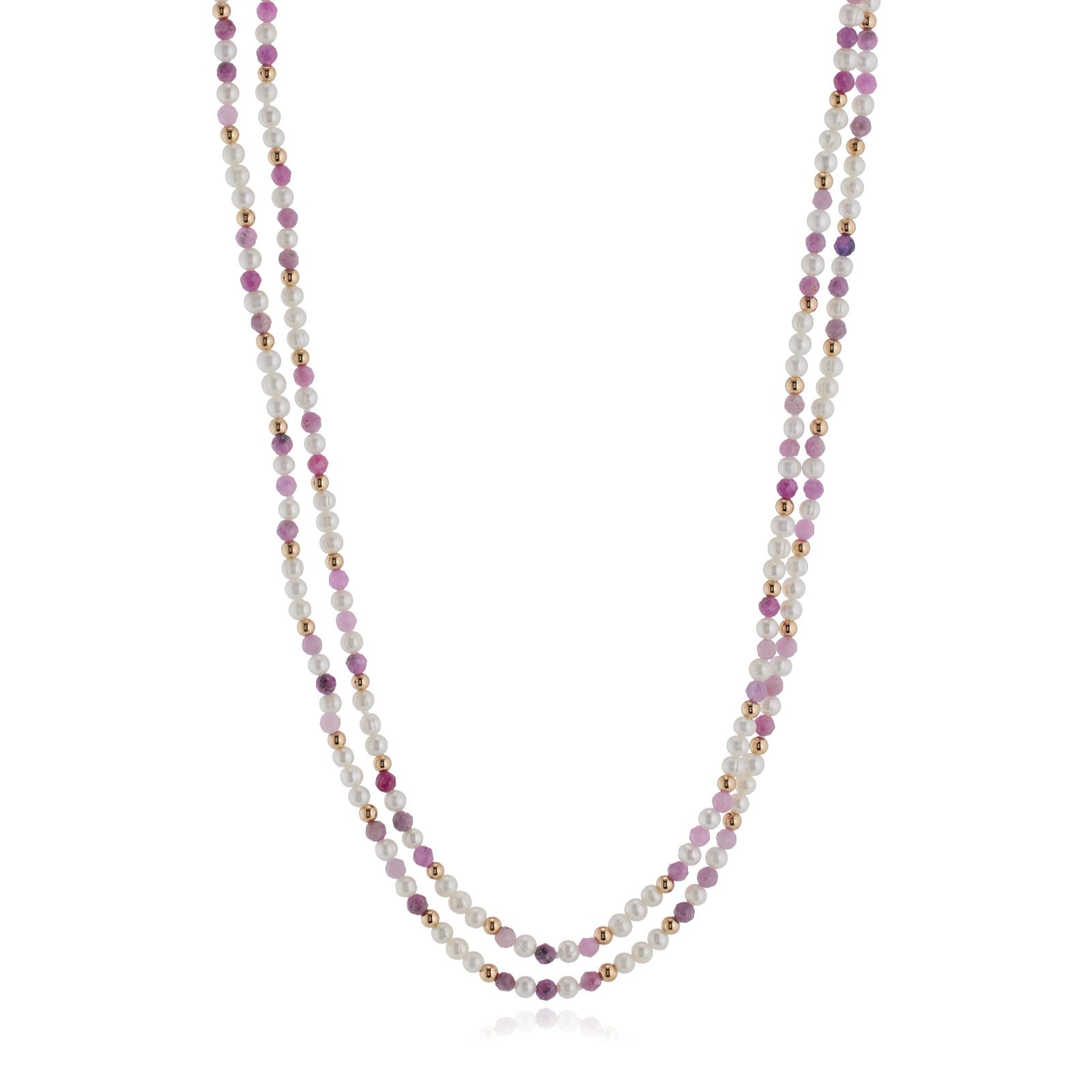 Lara Pearl 3.5-4mm Baby Ringed Ming Pearl and Gemstone Necklace