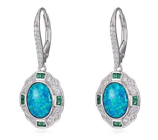Diamonique 0.3ct tw Vintage Style Simulated Opal Earrings Sterling Silver