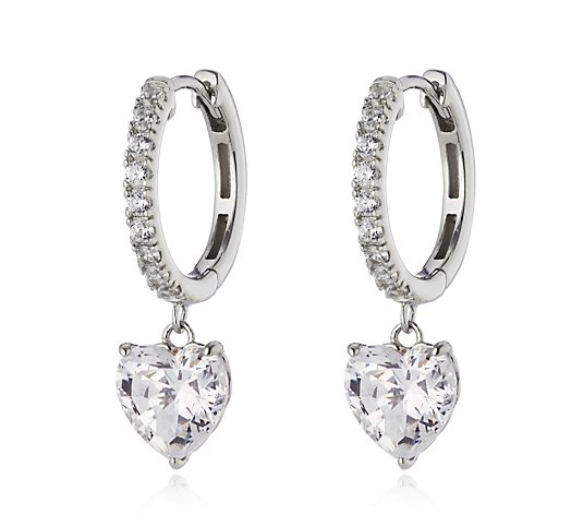Diamonique 4.3ct tw 100 Facet Solitare Charm Hoop Earrings Sterling Silver