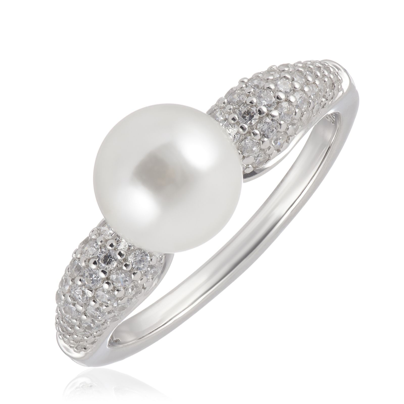 Diamonique 0.68ct tw Simulated Pearl Pave Ring Sterling Silver - QVC UK