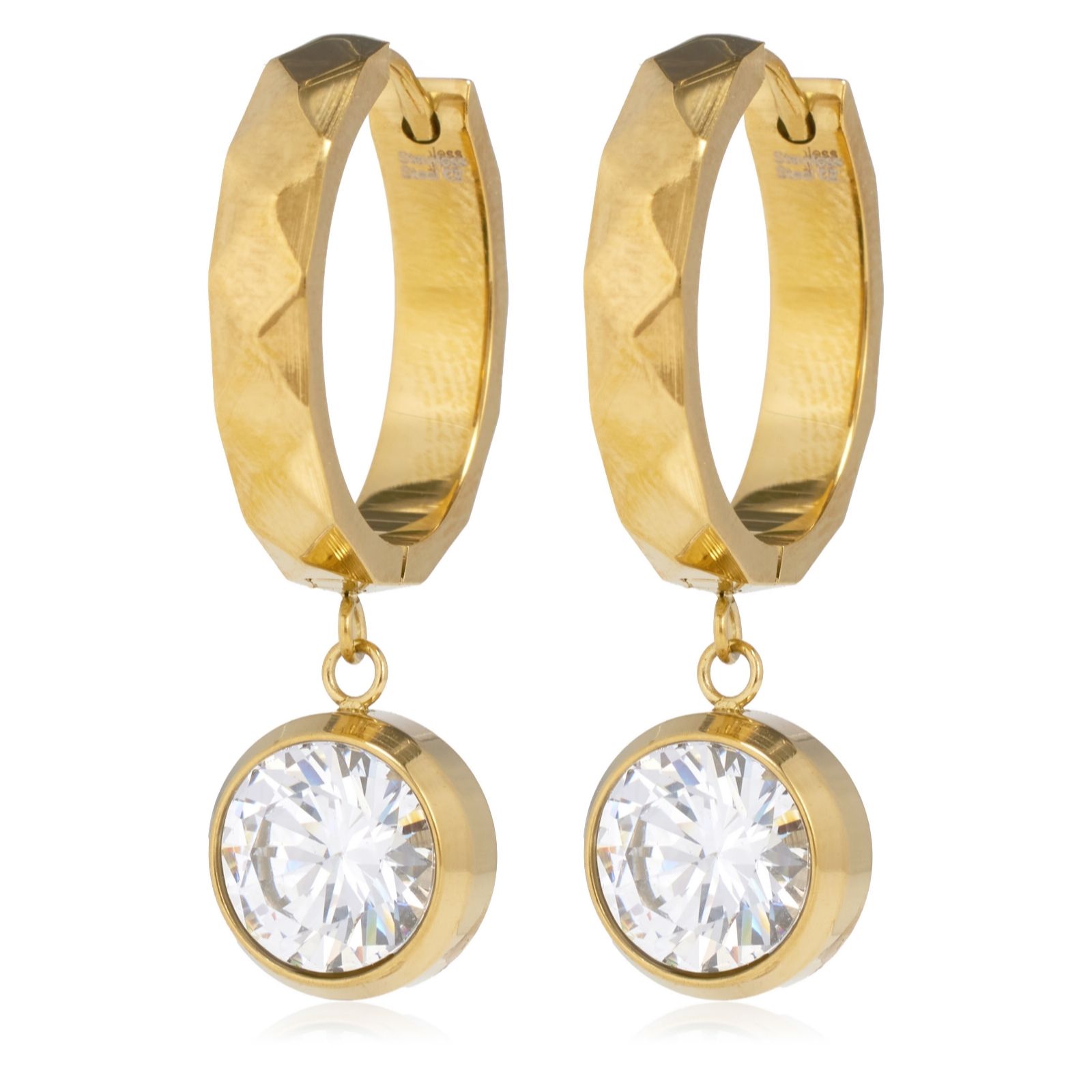 Steel by Diamonique Diamond Cut Hoop Earrings Stainless Steel