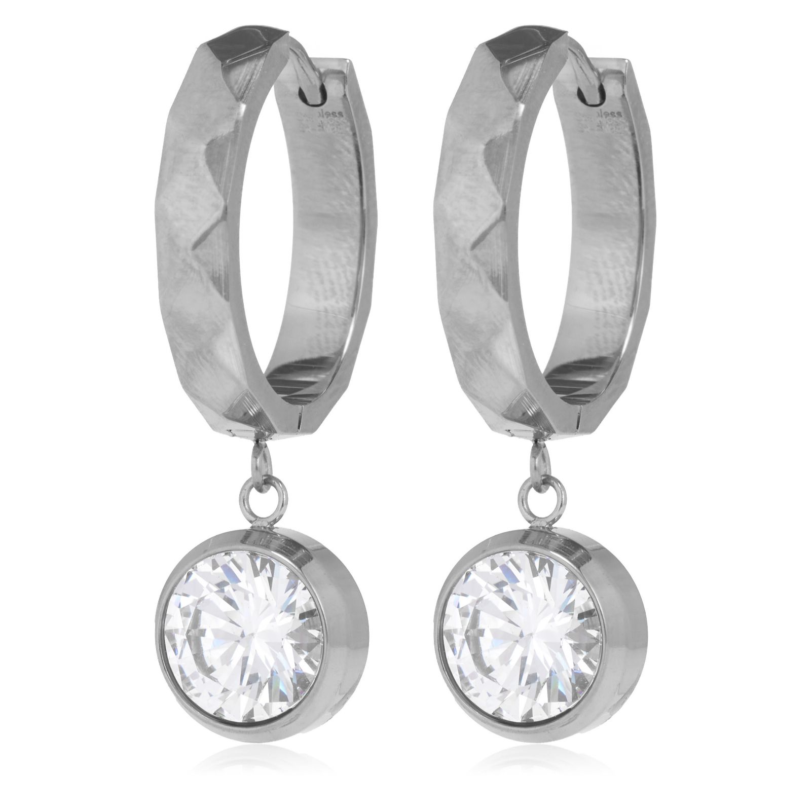 Steel by Diamonique Diamond Cut Hoop Earrings Stainless Steel