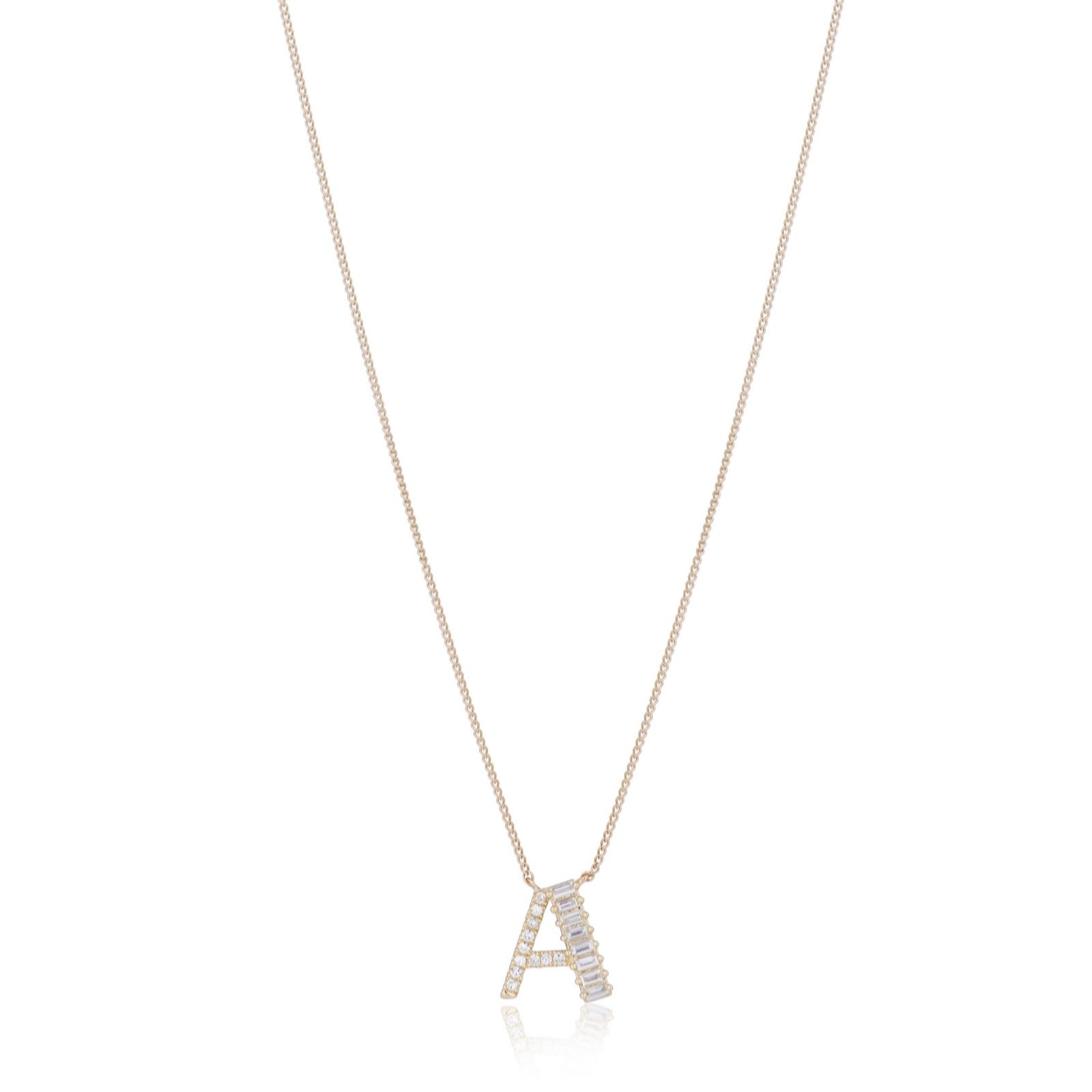 Fire Light 0.15ct Lab Grown Diamond Baguette Initial Pendant & Chain 9ct Gold