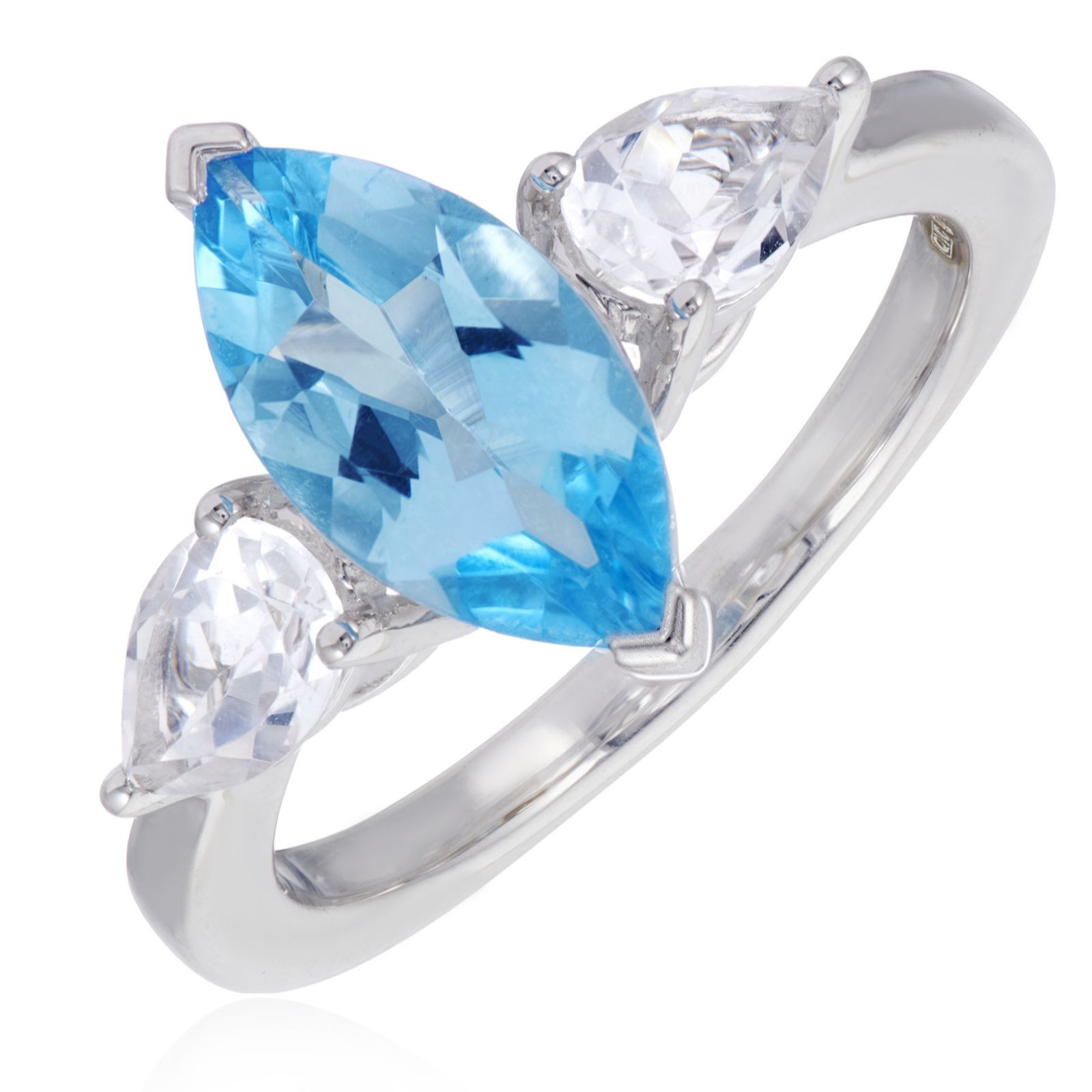 1.95ct Swiss Blue Topaz and 0.90ct White Topaz Trilogy Ring Sterling Silver