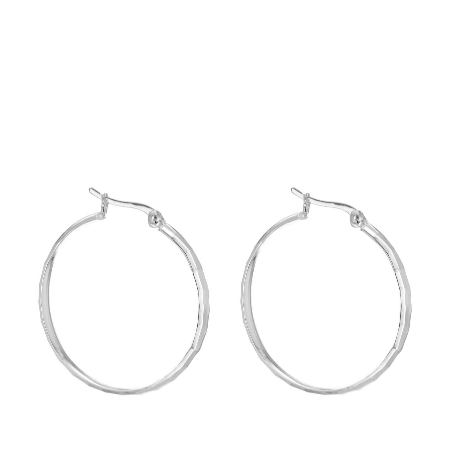 Faith & Brown Diamond Cut Checker Hoops Sterling Silver