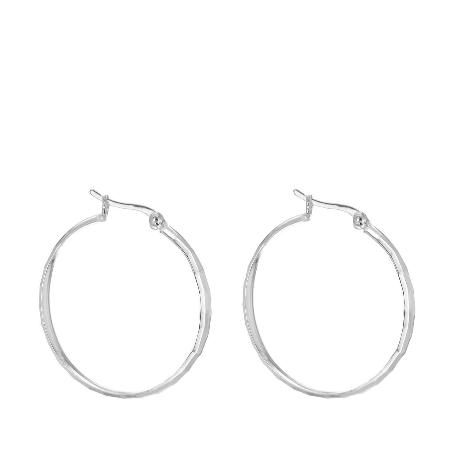 Faith & Brown Diamond Cut Checker Hoops Sterling Silver
