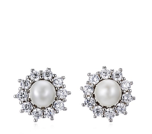 Diamonique 1ct tw Simulated Pearl Stud Earrings Sterling Silver