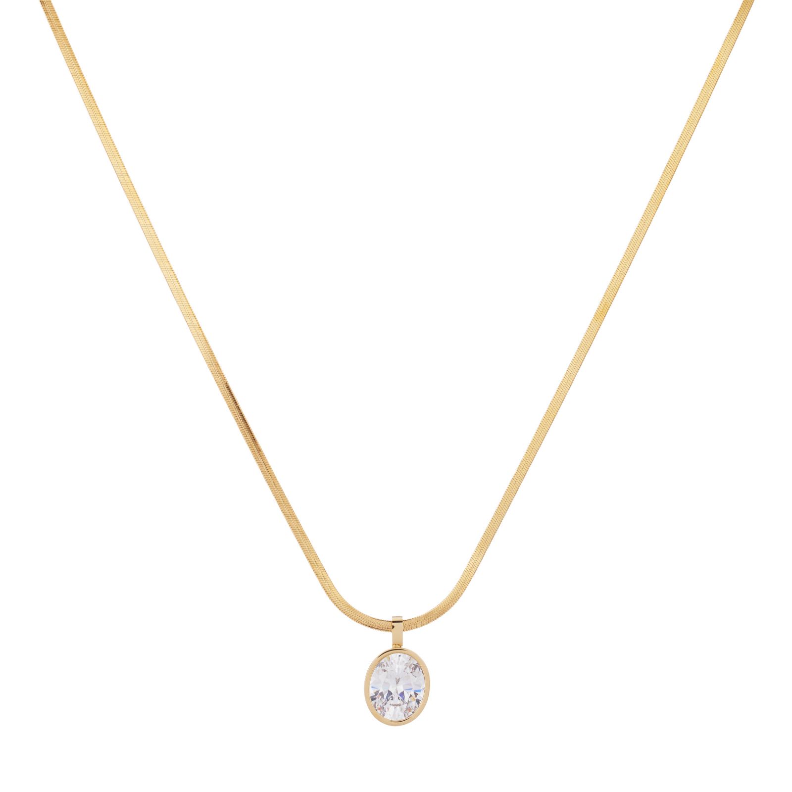 Steel by Diamonique Oval Cut Stone Snake Chain Necklace