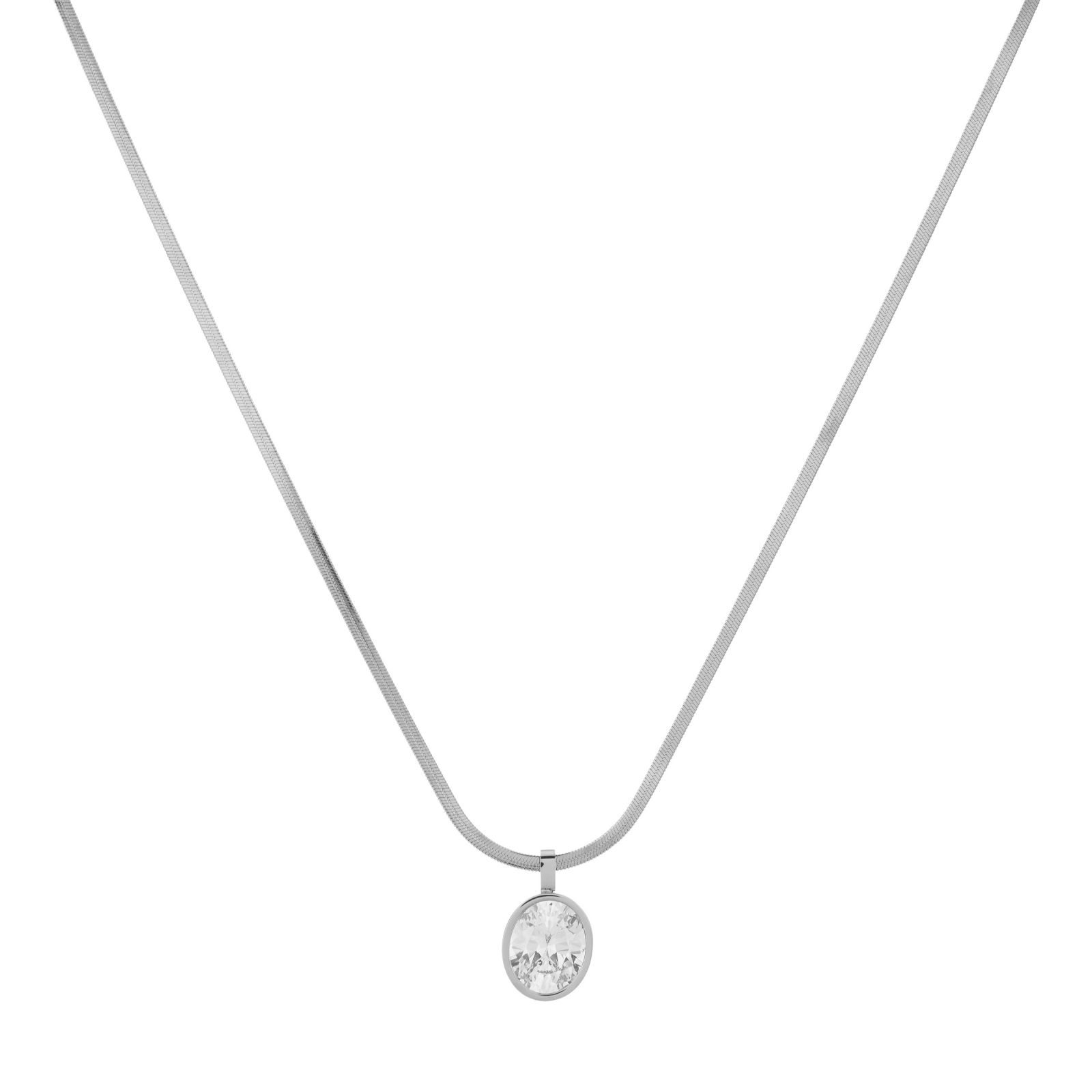 Steel by Diamonique Oval Cut Stone Snake Chain Necklace
