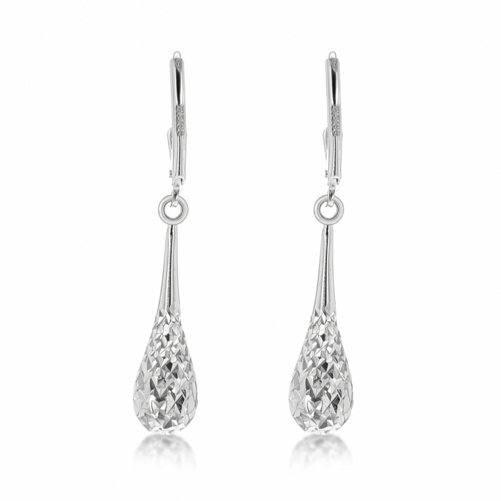 Faith & Brown Diamond Cut Teardrop Leverback Earrings Sterling Silver