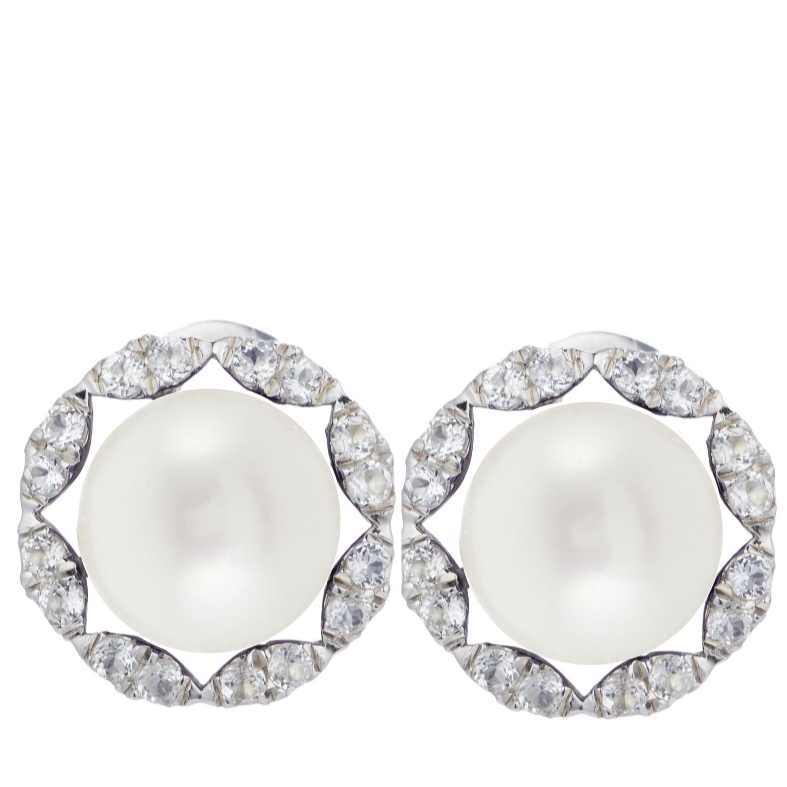Lara Pearl 8-9mm Button Pearl & White Topaz Stud Earring Sterling Silver