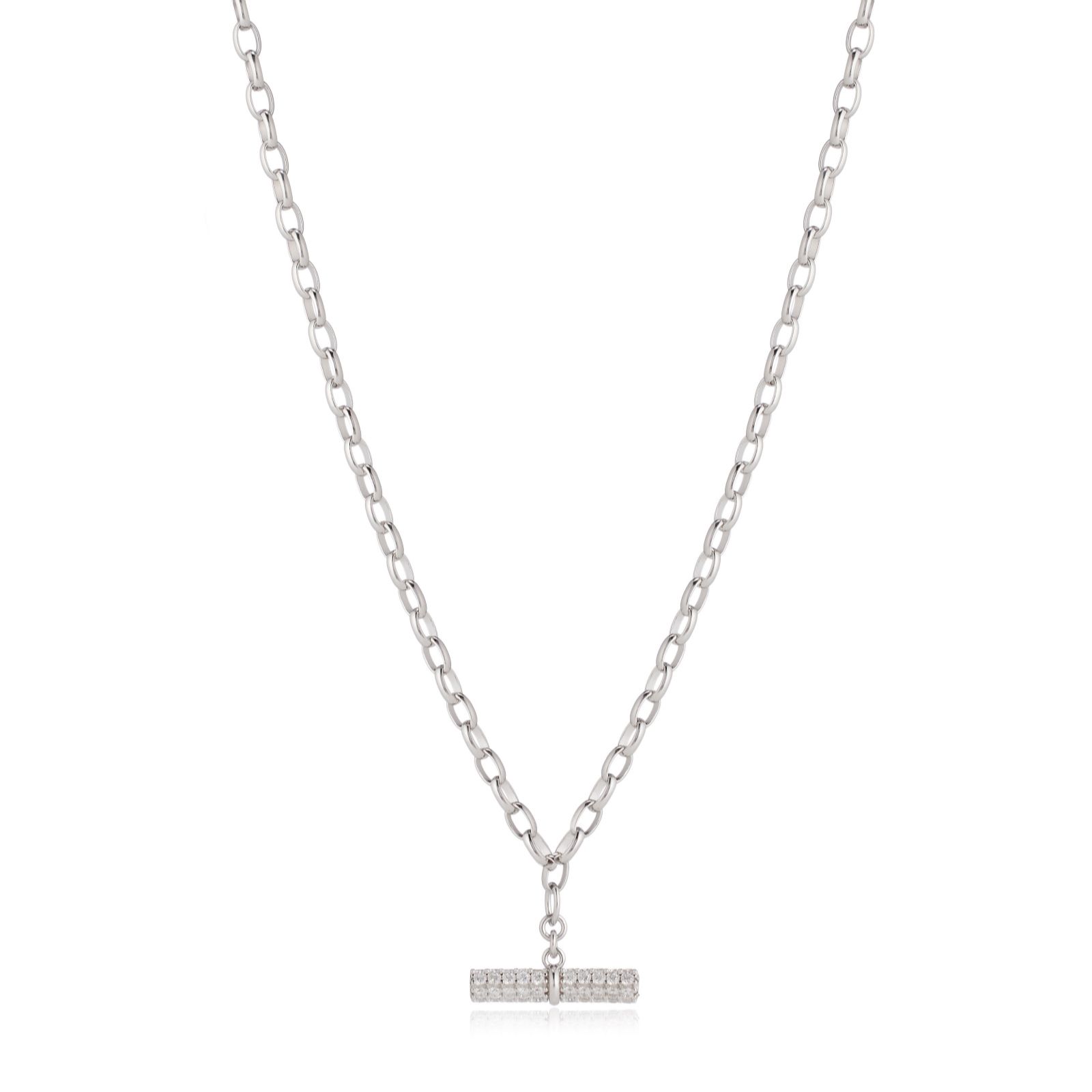 Diamonique 0.6ct tw Pave T-Bar 45cm Necklace Sterling Silver