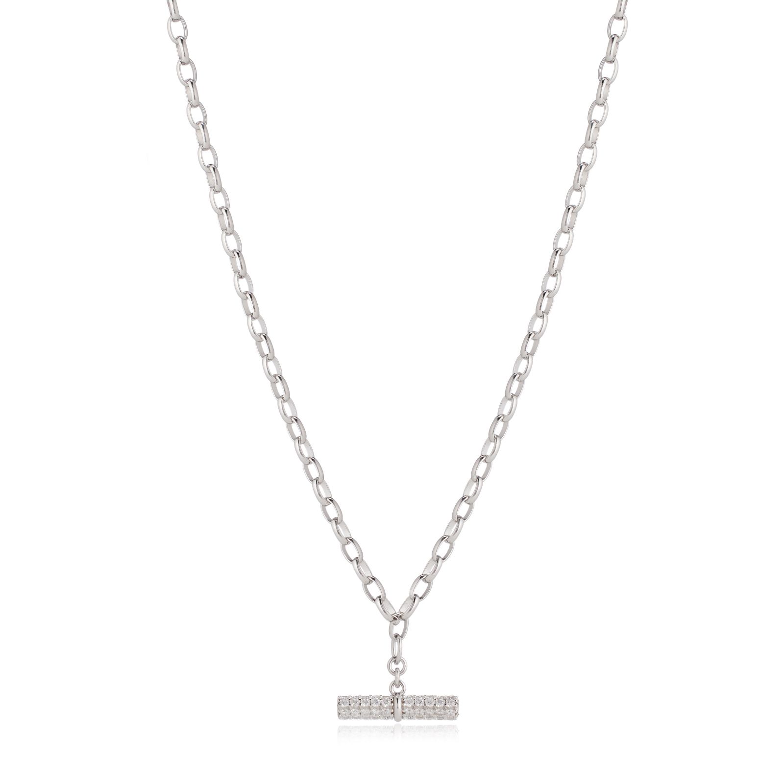 Diamonique 0.6ct tw Pave T-Bar 45cm Necklace Sterling Silver