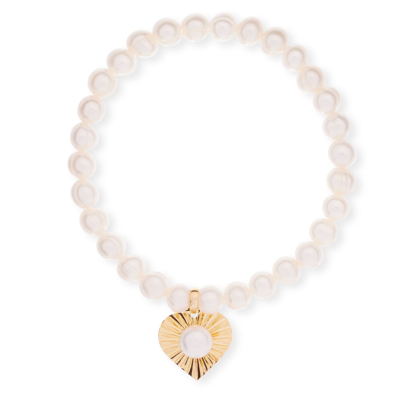 Lara Pearl 6-7mm Cultured Pearl Sunray Charm Stretch Bracelet Sterling Silver