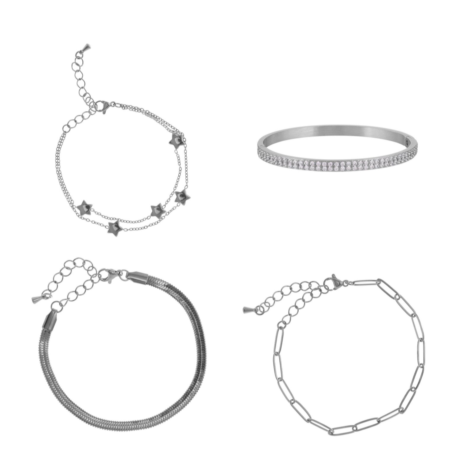 Steel by Diamonique Multi Bracelet Stack in Gift Box Stainless Steel