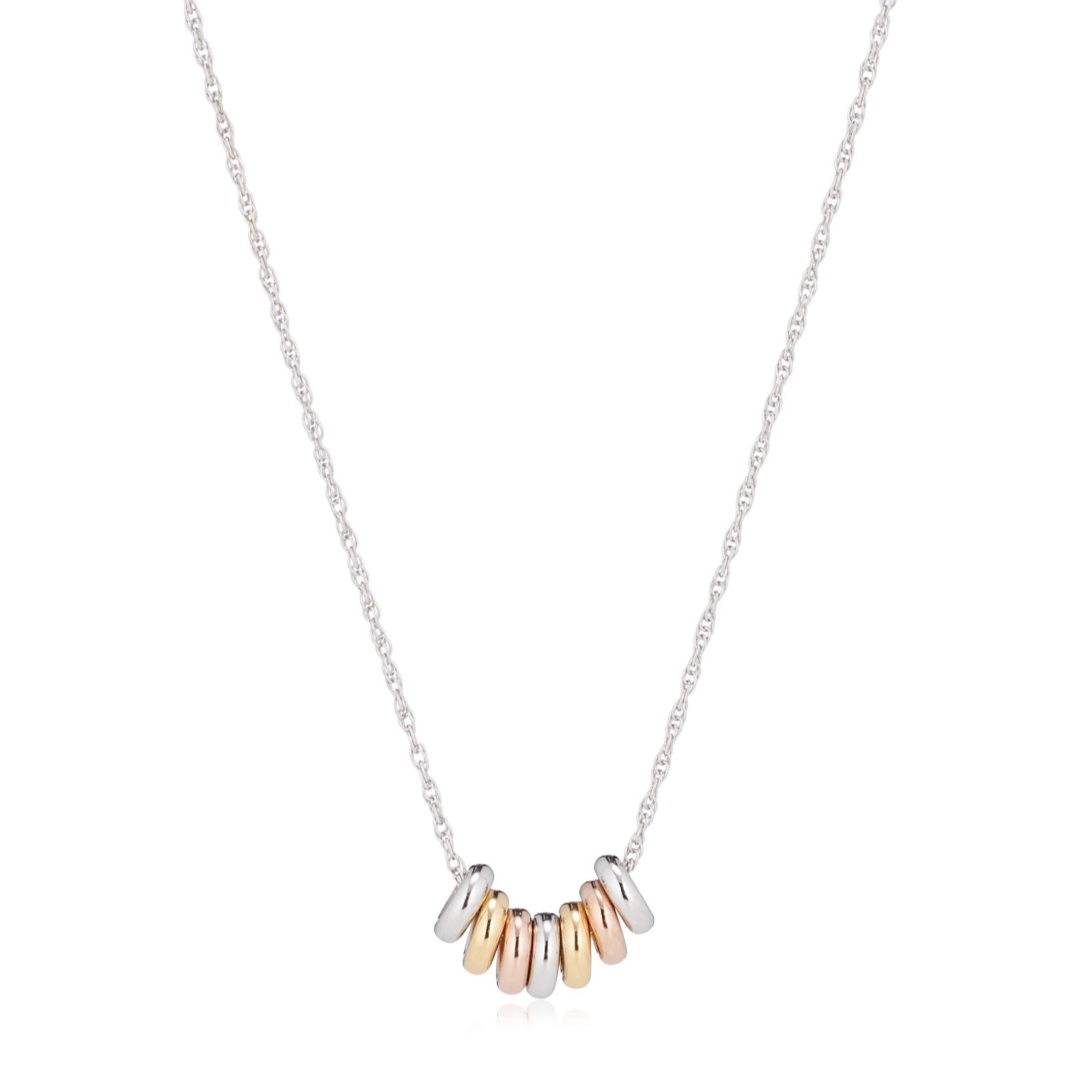Faith & Brown Italian crafted Tri-colour 7-Lucky Rings Necklace Sterling Silver