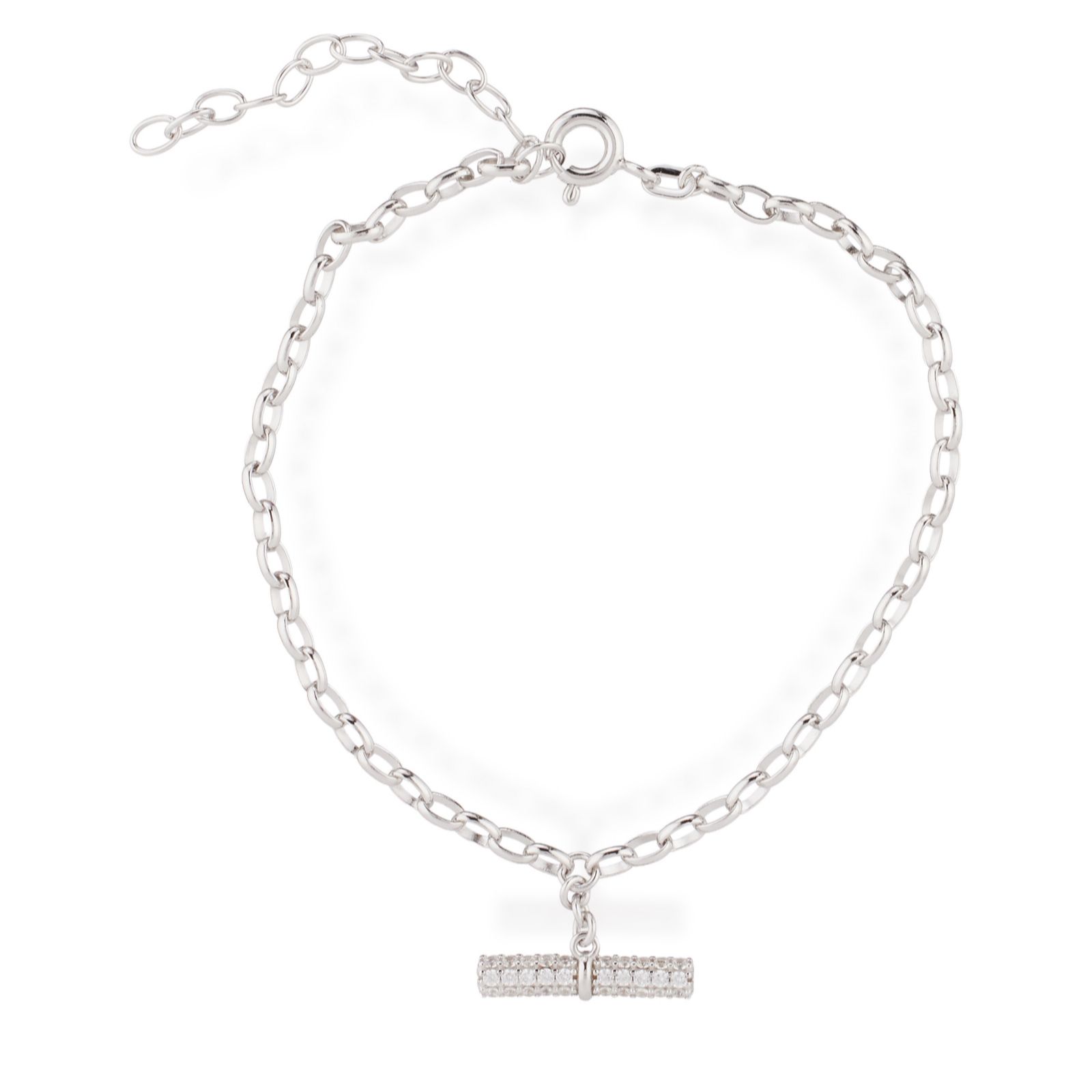 Diamonique 0.6ct tw Pave T-Bar 17cm Bracelet Sterling Silver