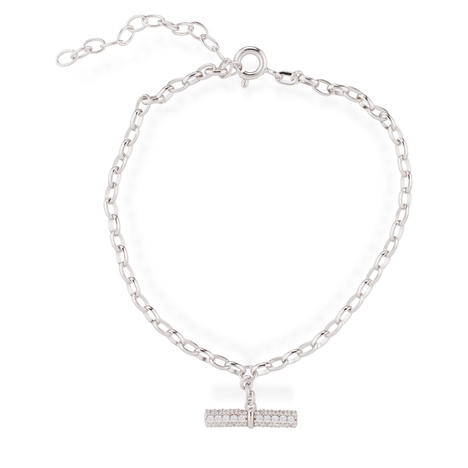 Diamonique 0.6ct tw Pave T-Bar 17cm Bracelet Sterling Silver