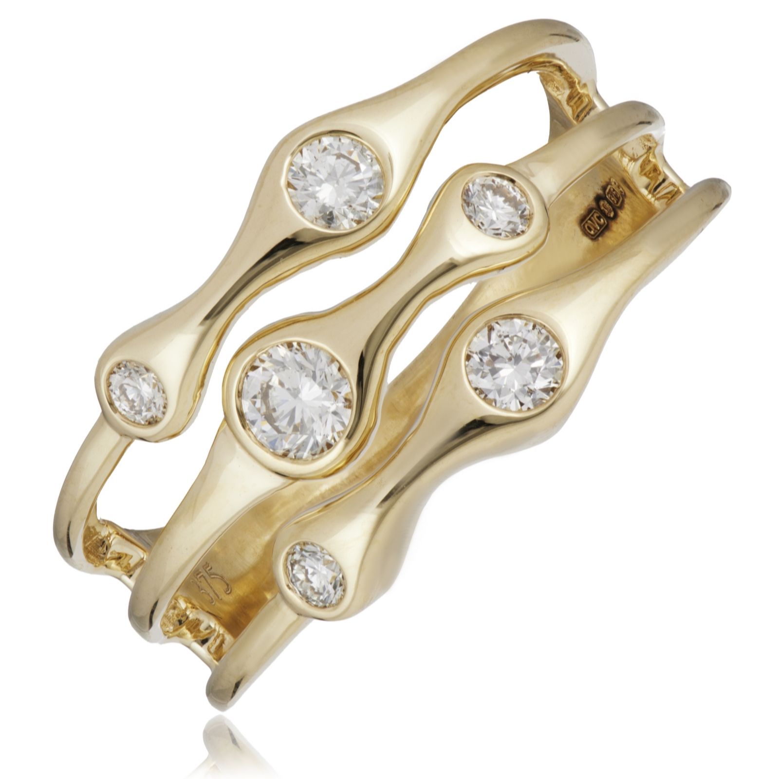 0.40ct Diamond Swiss Set Wave Band Ring 9ct Gold