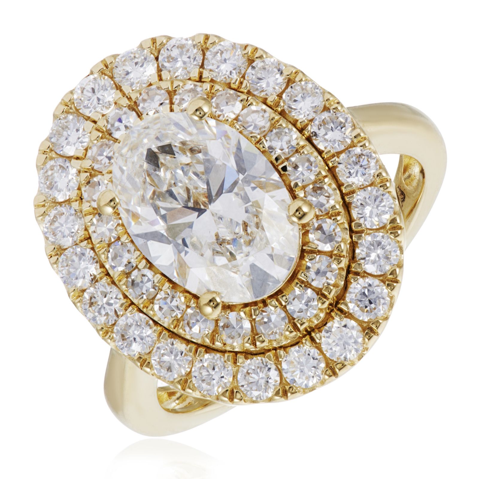 Fire Light 3ct Lab Grown Diamond Double Halo Oval Ring 9ct Gold