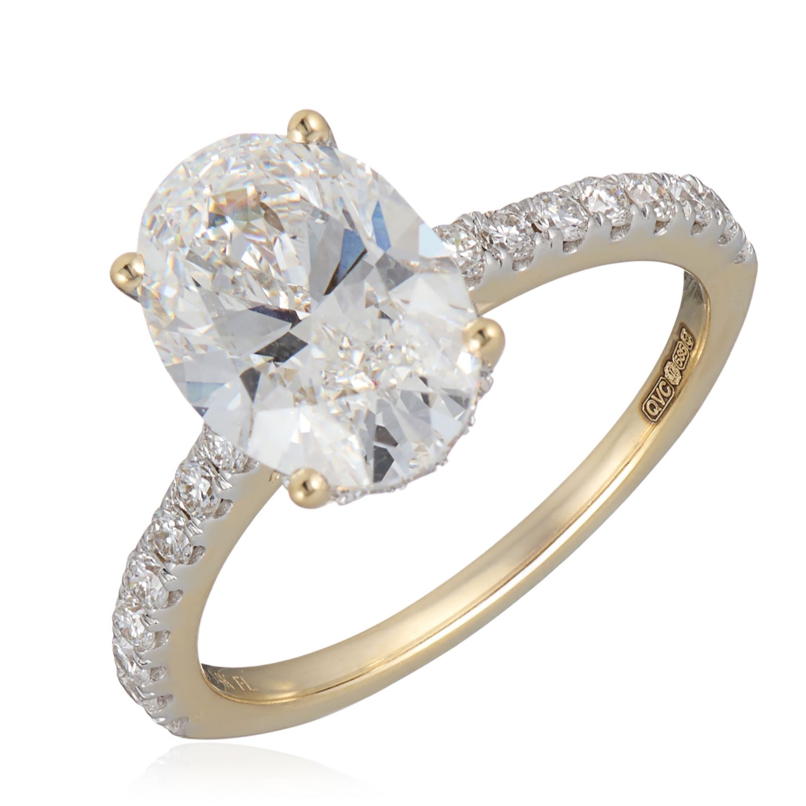 Fire Light 3.5ct Lab Grown Diamond Oval Hidden Halo Solitaire Ring 14ct Gold