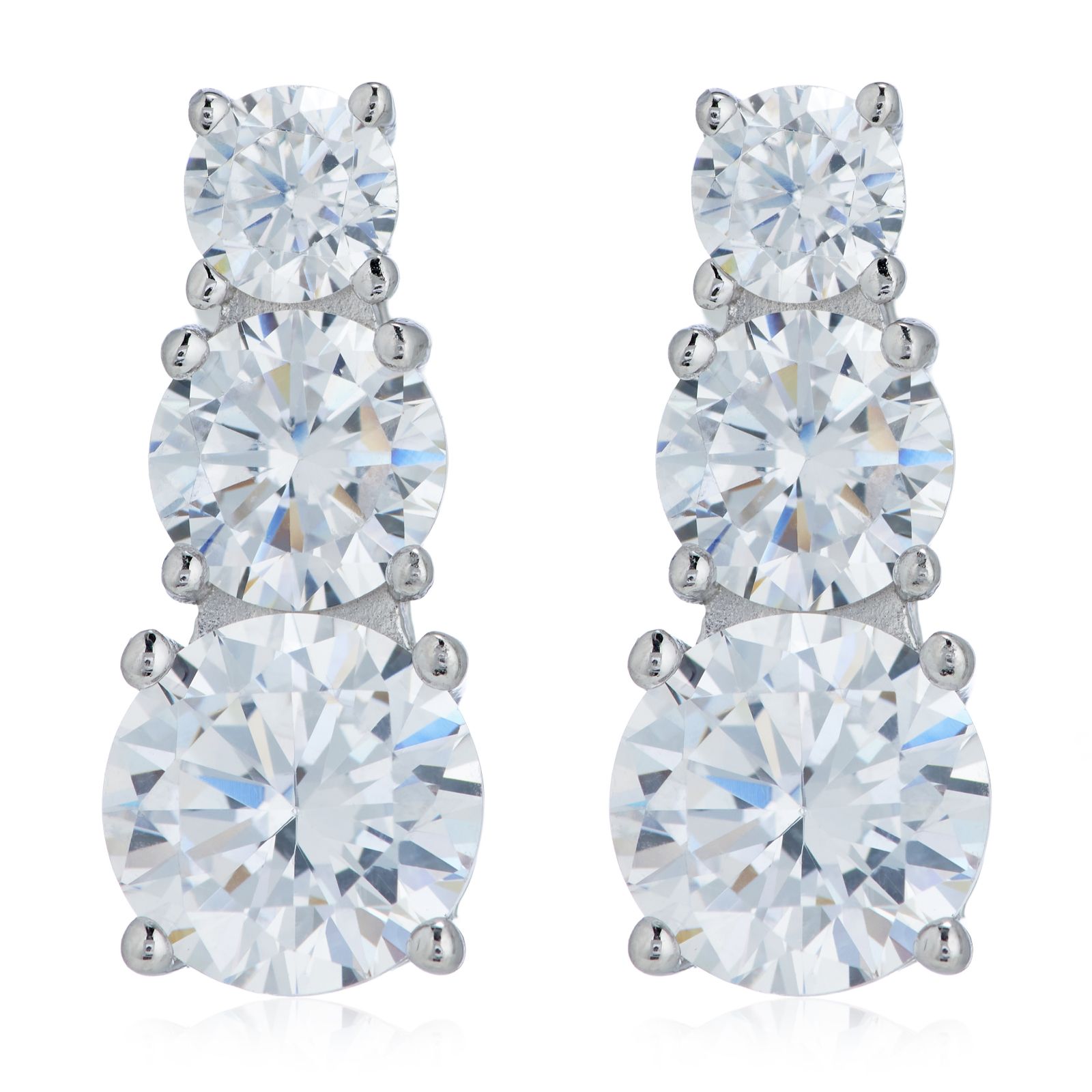 Diamonique 4.9ct tw Triilogy Stud Earrings Sterling Silver