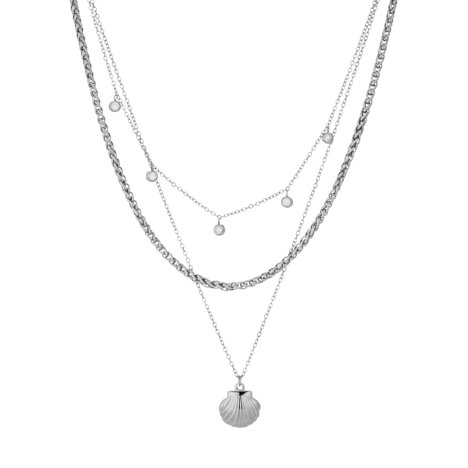 Steel by Diamonique Layered Shell Necklace