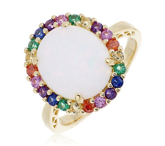 Diamonique 0.4ct tw Rainbow Opal Ring Sterling Silver
