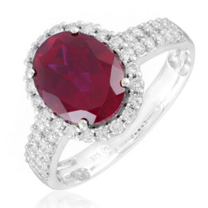 2.70ct Fire Light Lab Grown Oval Ruby & 0.50ct Diamond Halo Ring 9ct Gold - 348524